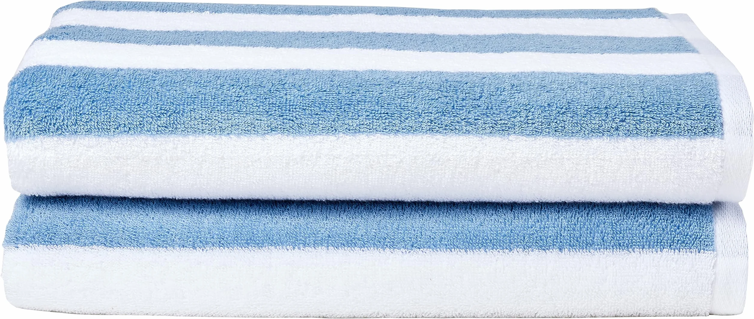Amazon Basics Toalla Playa 100% Algodón Rayas Cabana 76 x 152 cm Azul Claro Pack 2