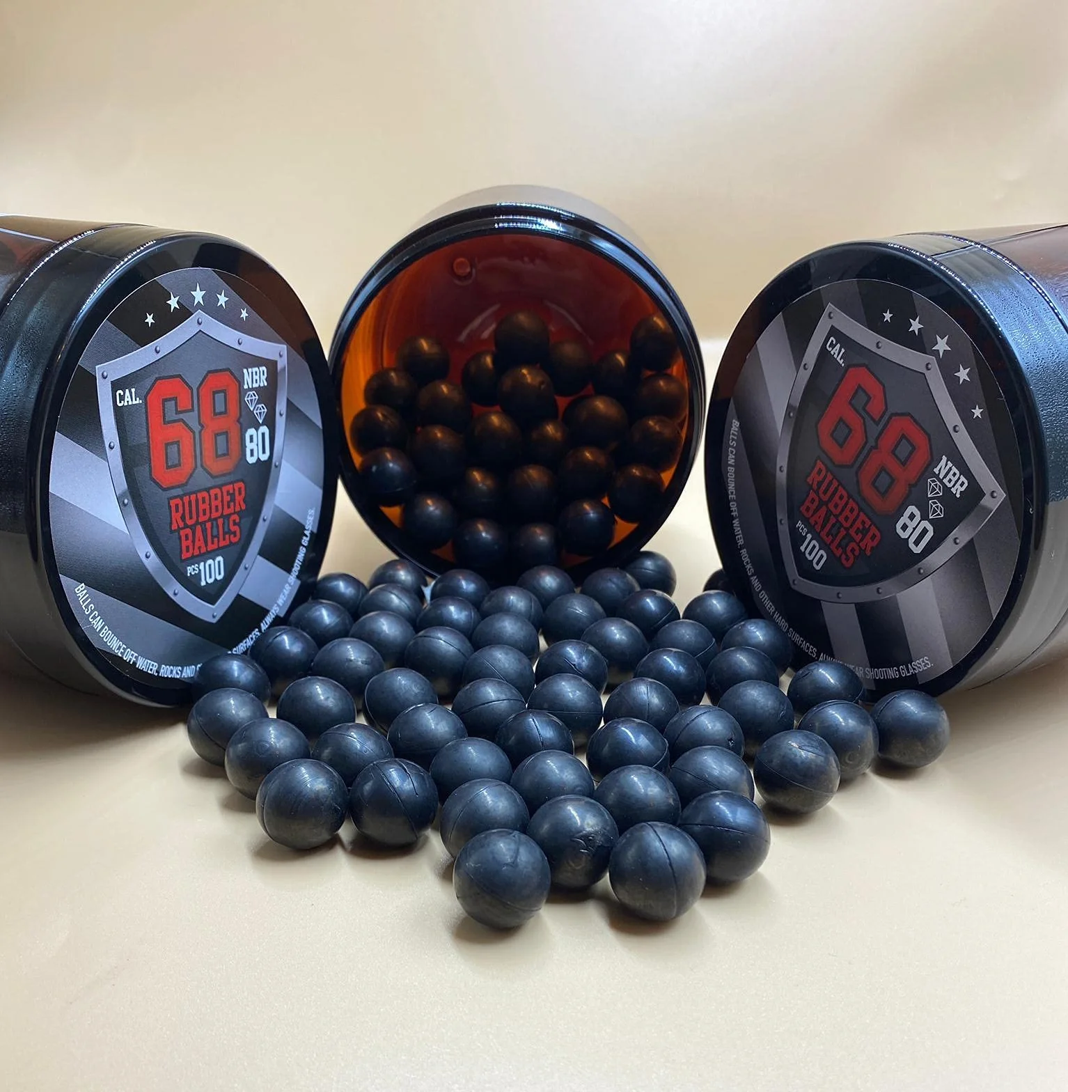 Bolas de Gomma Maciza Ram Paintball .68 Caliber 100x Rubberballs for HDS HDR 68 T4E Training Defense