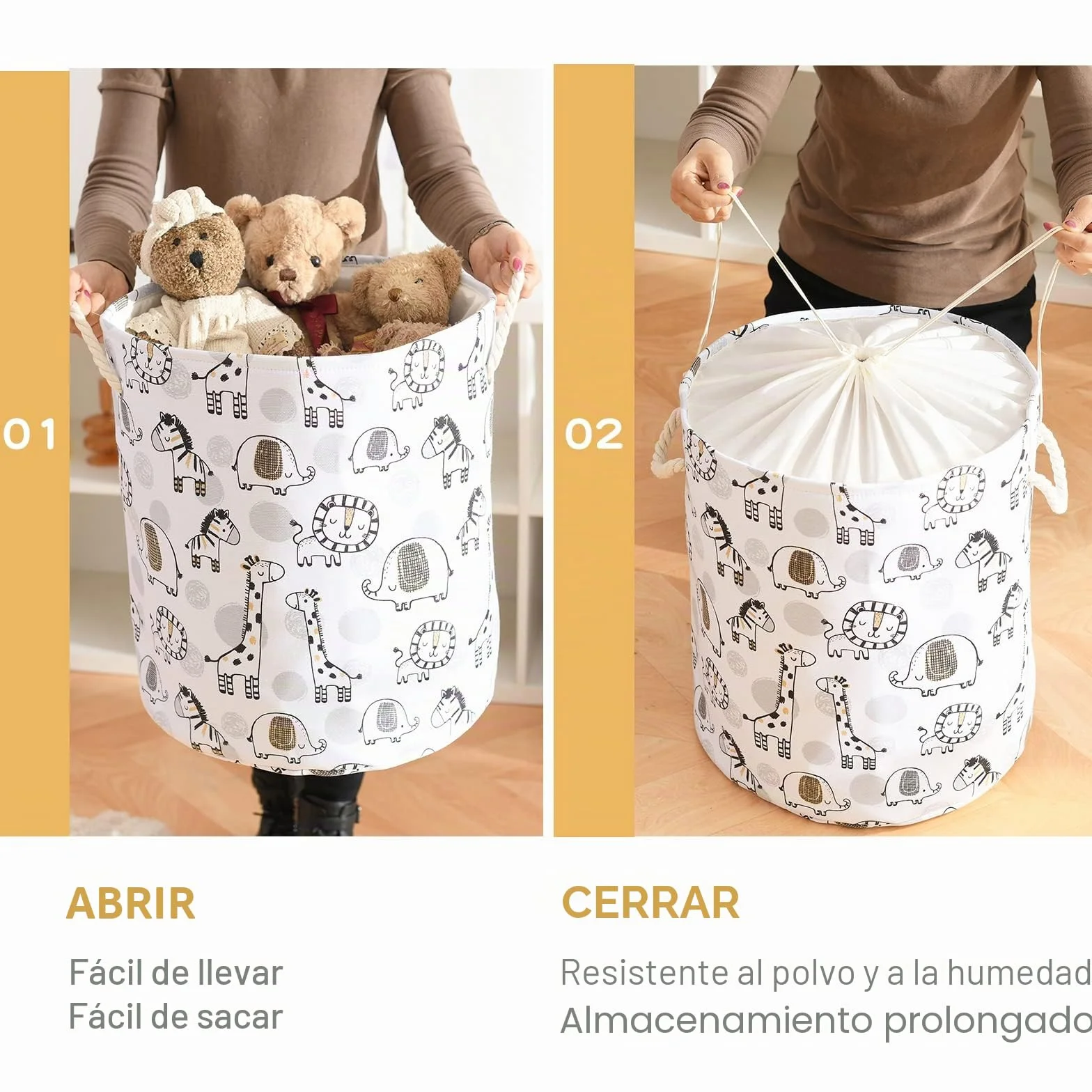 Cesto de Ropa Extra Grande 58L para Bebé, Cesta Colada Plegable Impermeable de Lona Jirafa