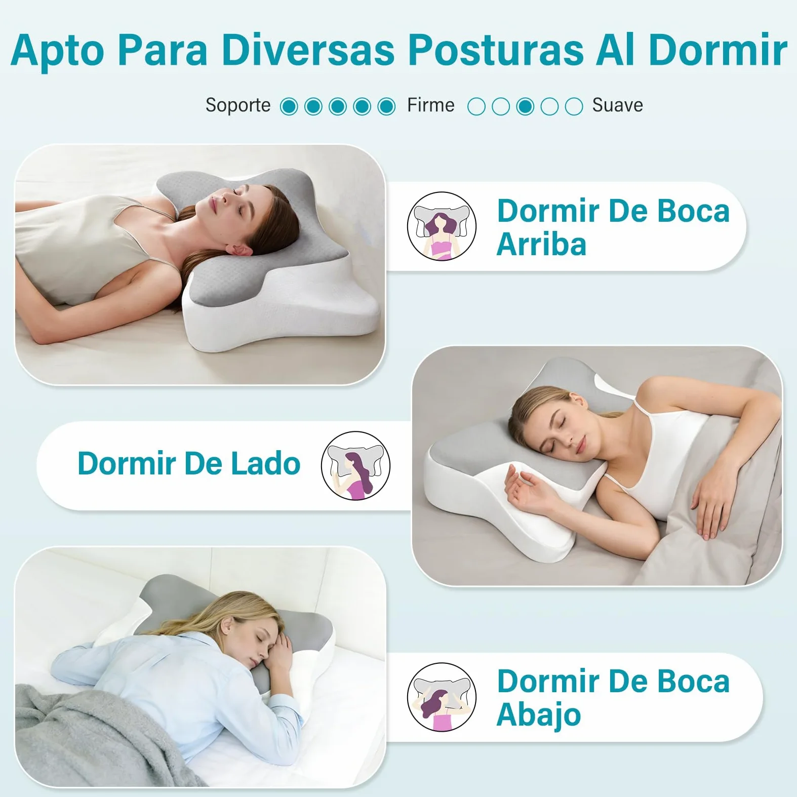 Almohada Cervicales y Cuello, Almohada Cervical en 2 Alturas, Almohada Viscoelastica con Funda de Almohada Extraíble para Dormir de Lado, Boca Arriba y Boca Abajo, 66x37x9/12cm (Plata)