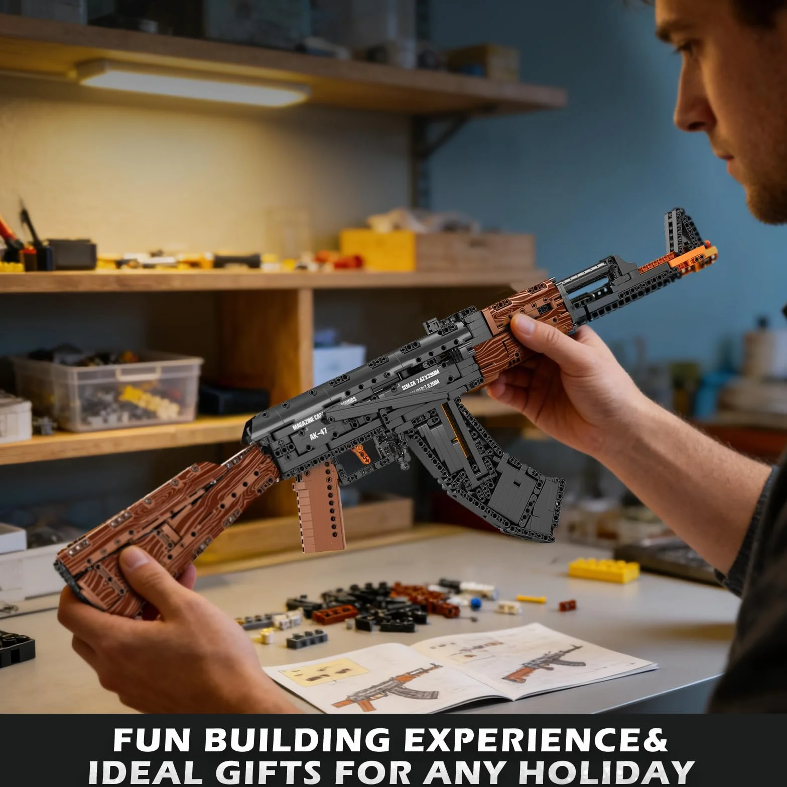Reobrix Maqueta AK-47 para Adultos, Modelo de Fusil de Asalto en Bloques1:1