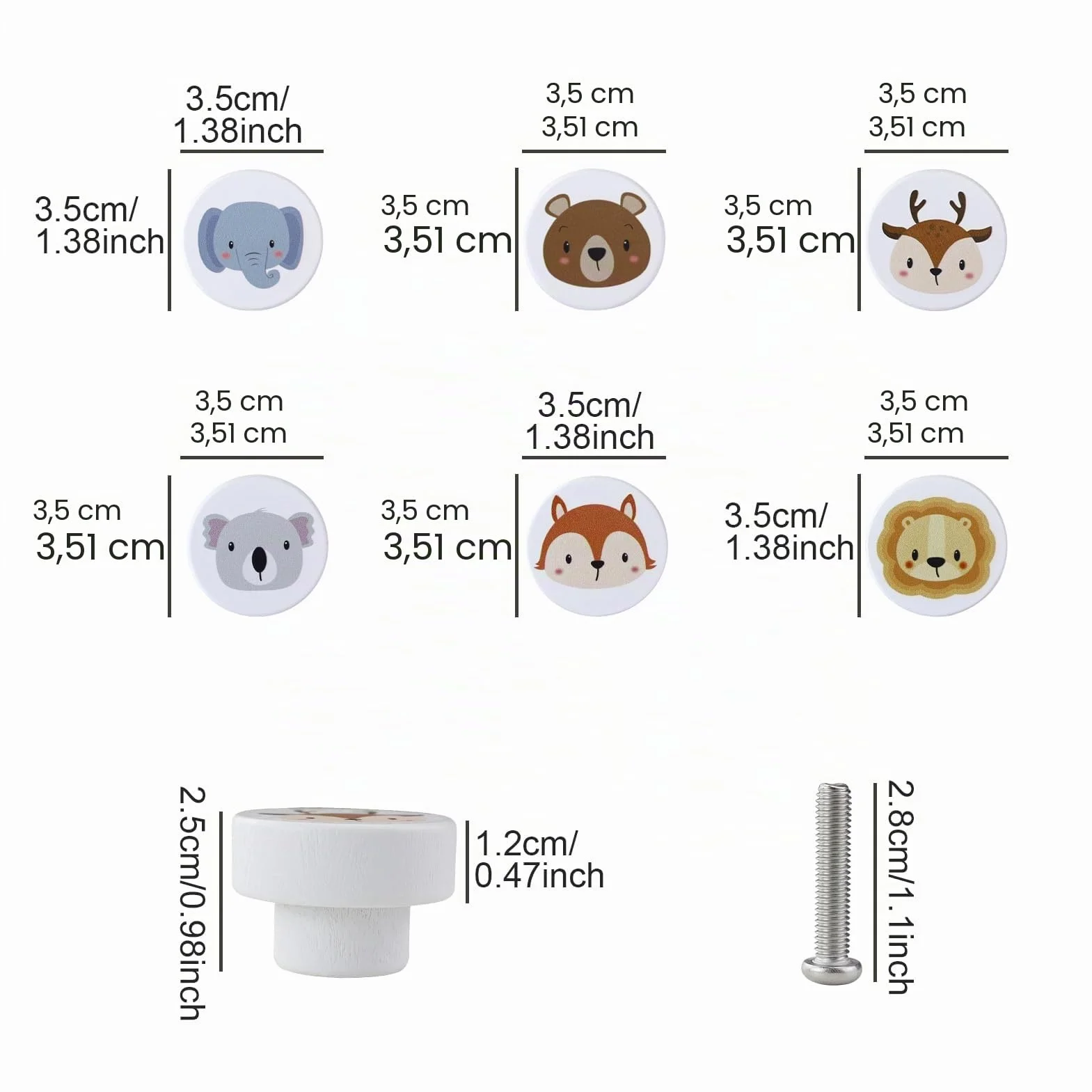 6 Piezas Pomos de madera para habitación infantil, pomos redondos con tornillos, pomo para armario infantil para Cajón de Tocador de Cocina (Patrón de Animales)
