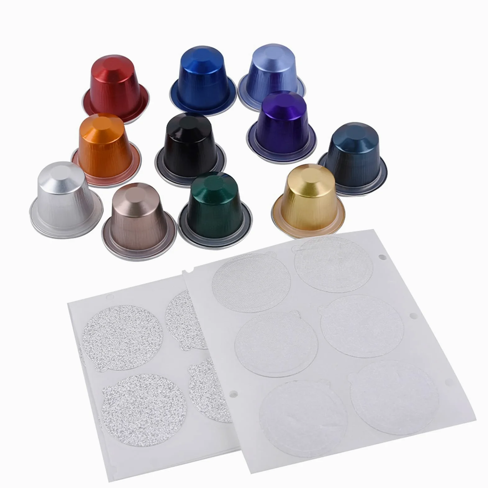 100 cápsulas de café de papel de aluminio azul duraderas con tapas autoadhesivas para accesorios portátiles Nespresso
