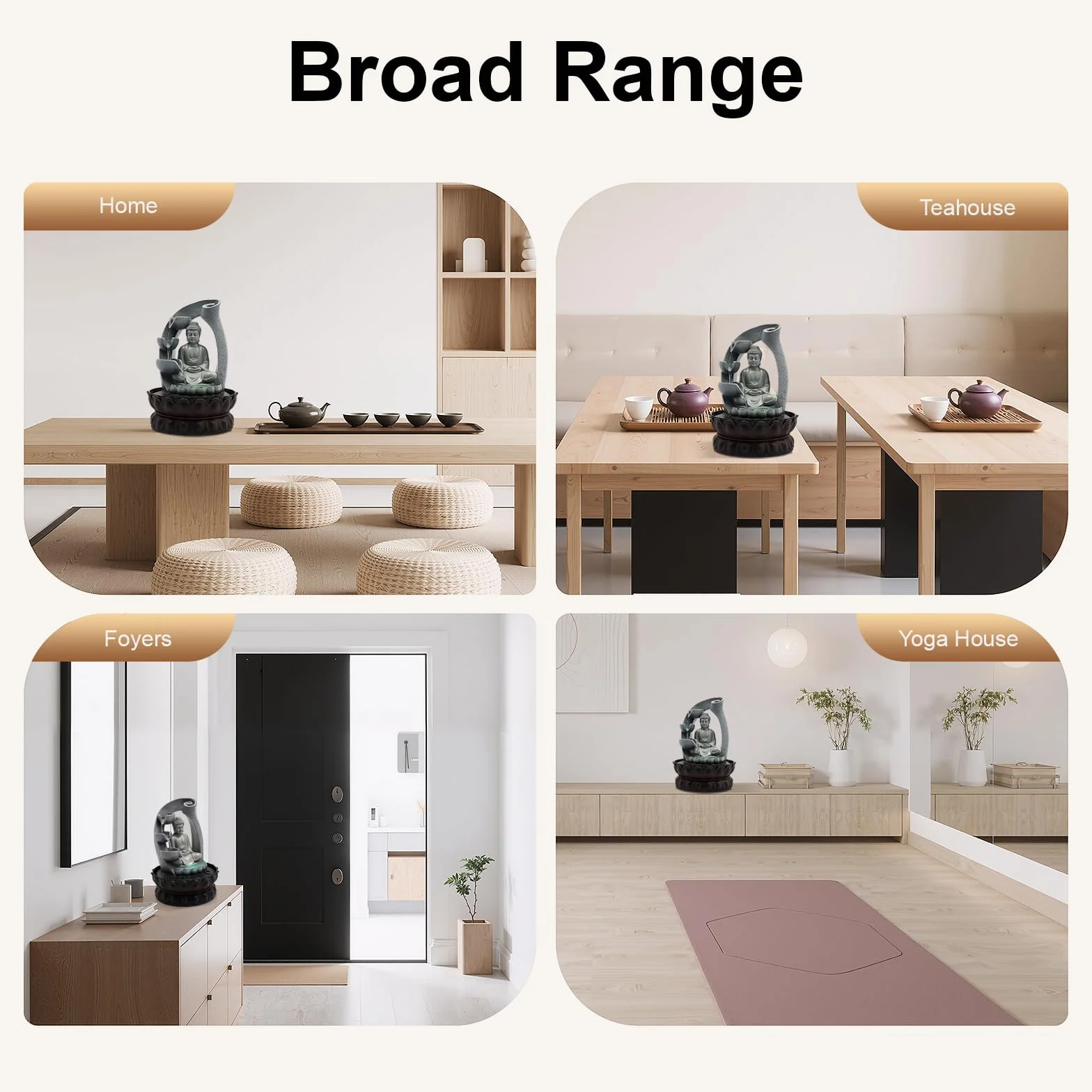 Fuente de mesa de Buda, sala de estar, relajación, meditación, iluminación LED, cascada, Feng Shui, fuente decorativa compacta para el hogar y la oficina, 30 x 22 x 22 cm, decoración zen