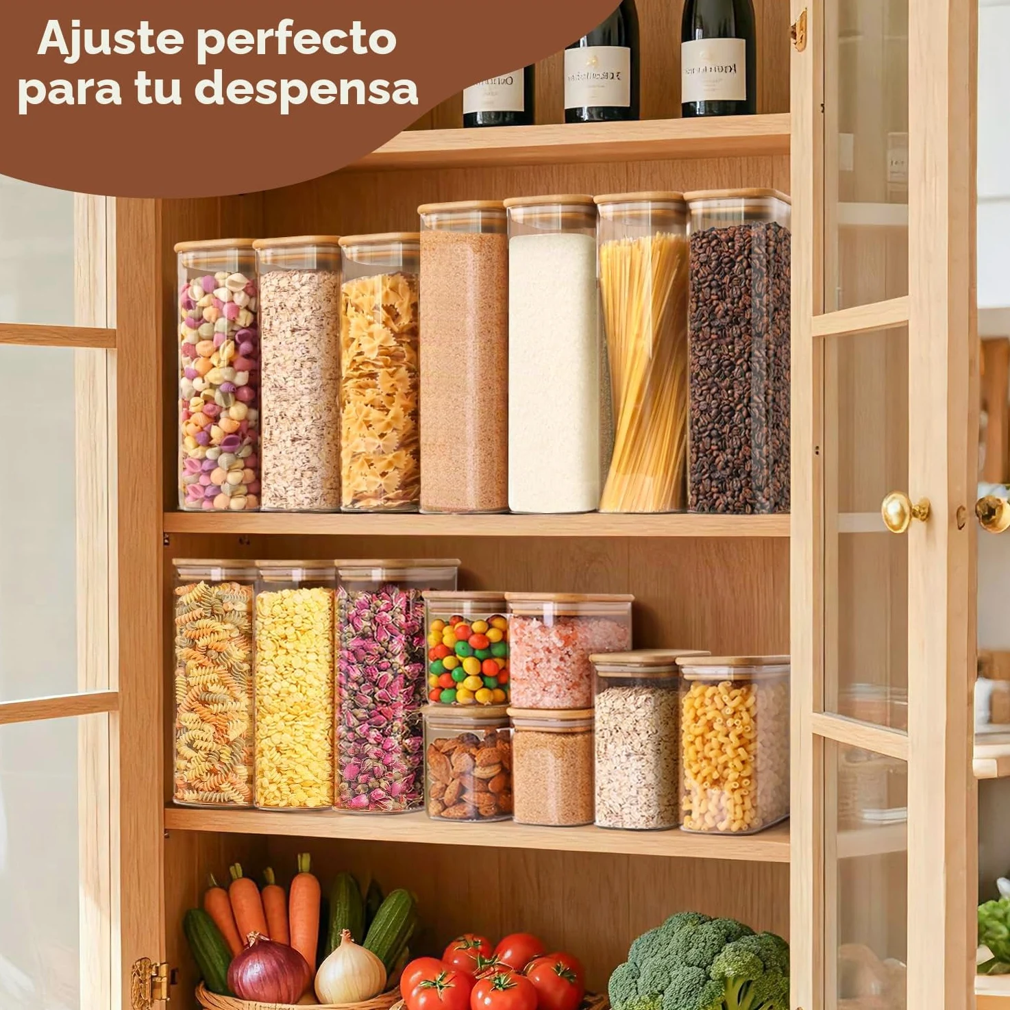 ComSaf Tarros de cristal con tapa 2,1 L, pack de 3 para cocina y despensa | Frascos de vidrio, Botes cocina almacenaje, Tapas de bambú, Pienso para perros, Hojas de té, Anís estrellado
