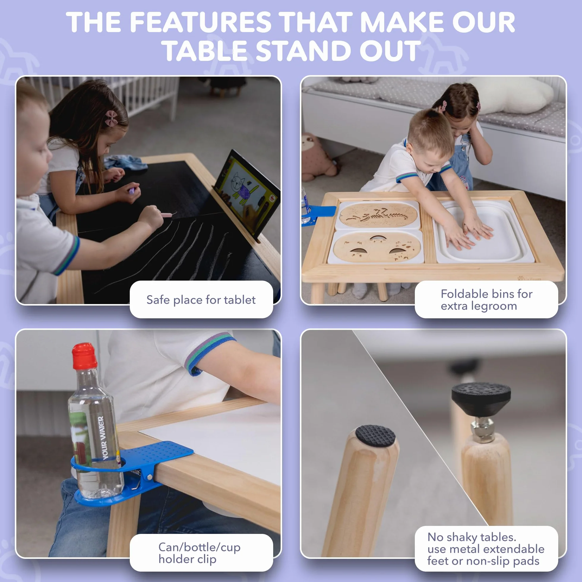 Cateam Mesa Sensorial Niños y Pequeños - 3 Contenedores de Almacenamiento Plegables - Insertos de Rompecabezas Educativos de Madera - Mesa de Actividades con Arena para Jugar con Tapas