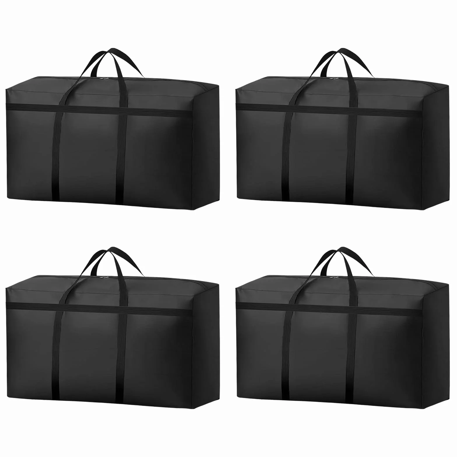 KOMABLEN 4 Piezas 180L Bolsas Almacenaje Ropa, 600D Oxford Impermeable Cajas para Guardar Ropa con Cremallera y Asa, Negro Plegable Bolsas Mudanza Grandes para Edredones, Mantas