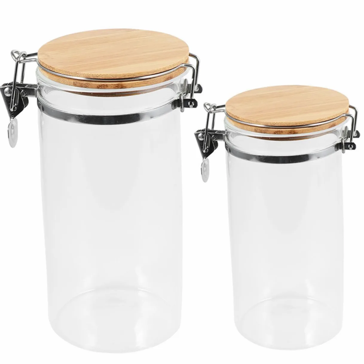 Ipetboom 2 Tarros y Madera para Almacenamiento de Alimentos Tapa de Acero Inoxidable Herméticos de Vidrio 1140ml y 1280ml, Estructura Estable y Prevención de Humedad en Cocina