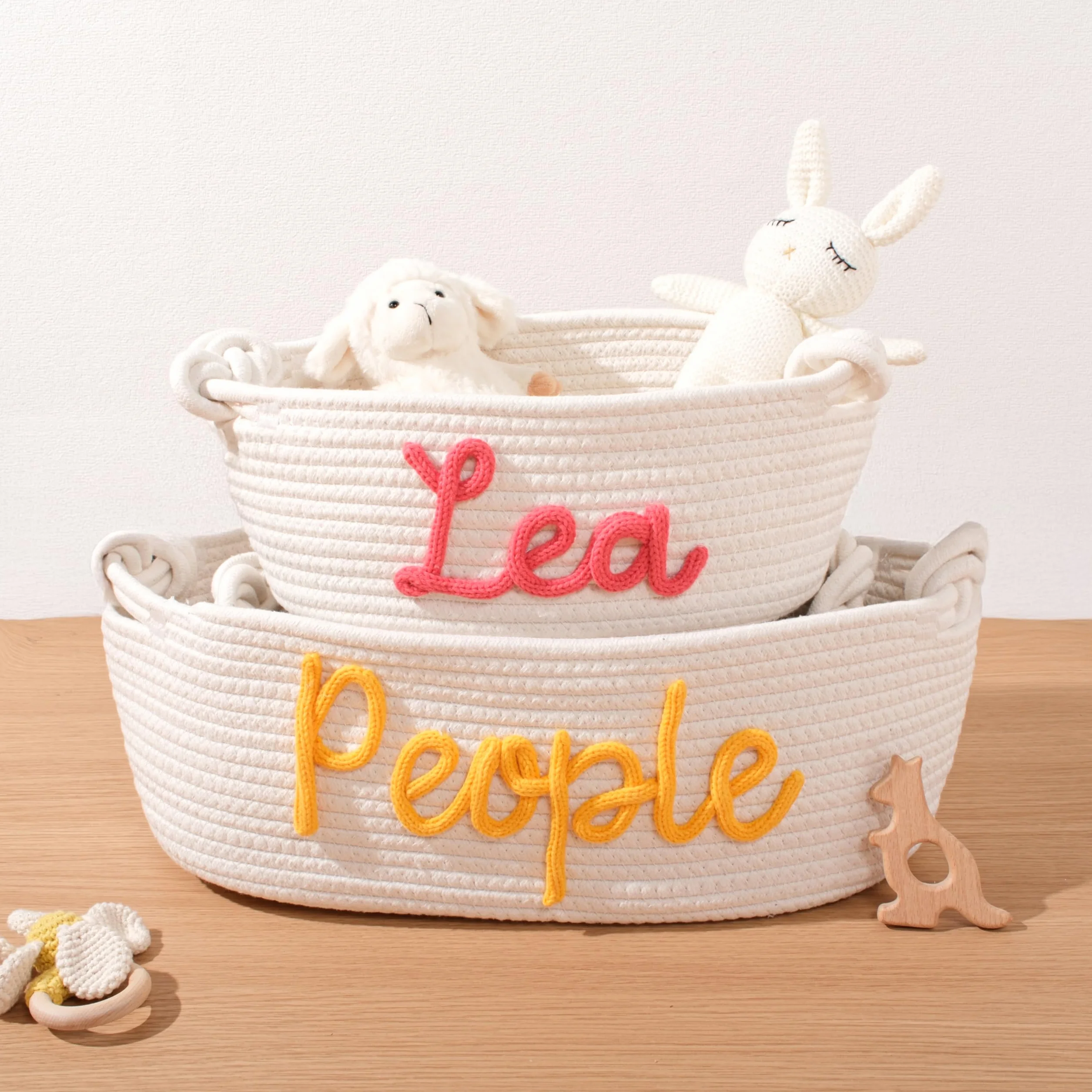 Personalizada Canasta de Bebé Hecha a Mano con Nombre Bordado, Cesta de Ratán Natural para Recién Nacido, Regalo de Baby Shower