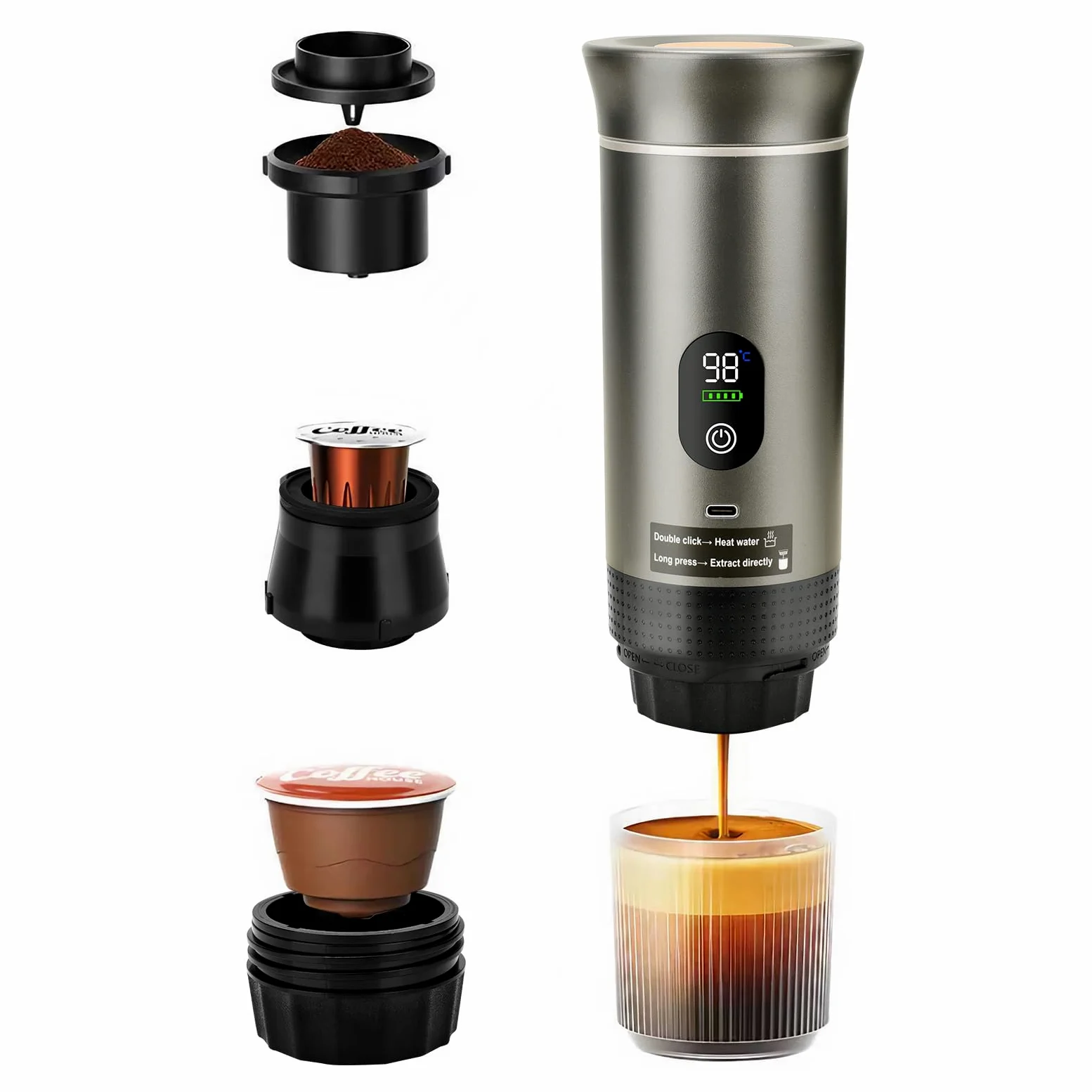 Cafetera Portatil Capsulas Mini Cafetera, Cafetera De Tres En Uno Con USB, Compatible Con Cápsulas De Café Y Polvo De Café, Adecuado Para Acampar, Trabajar Y Caminar