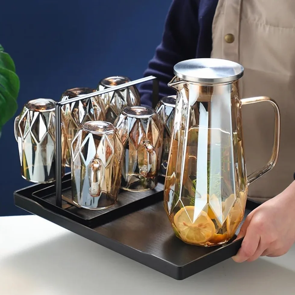 Jarra Agua Jarra de Agua de Vidrio de 1,4 l con Tapa Jarra de Agua fría y Caliente Jarra de Agua for el hogar Ideal for té Helado, Limonada, Jugo, Leche y más Jarra de Agua(Grey)