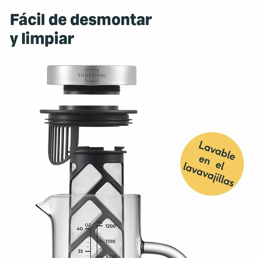 SILBERTHAL Jarra cristal 1,2L - Jarra Cold brew - Jarra de agua con tapa - Filtro extraíble
