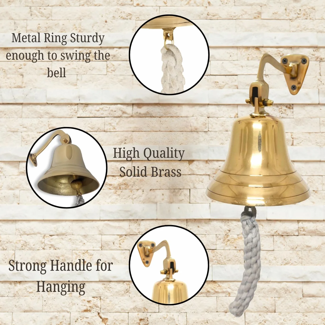 Fenzo Last Order - Campana tradicional de latón para colgar en la pared con cuerda duradera, sonido fuerte, para trineo, casa de juegos, barco, bar en casa, pub (7 pulgadas)