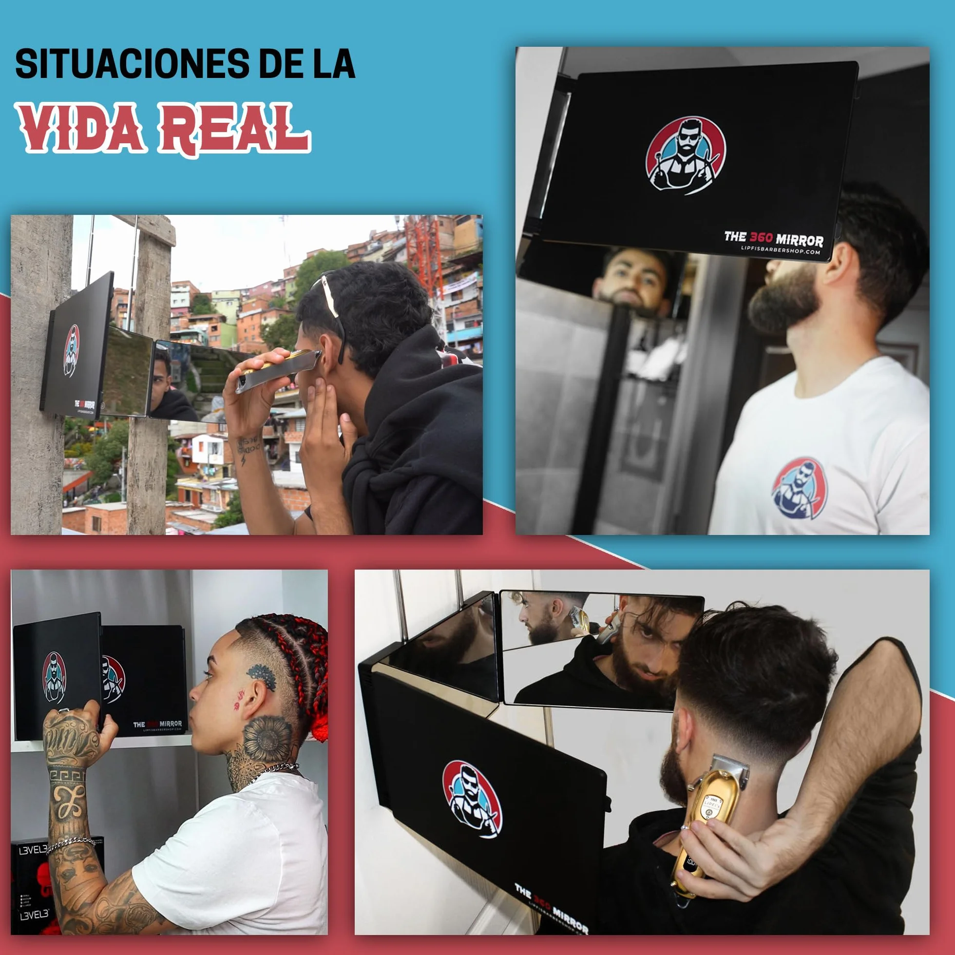 Espejo de 360 grados con Ganchos Telescópicos Ajustables para Cortes de Cabello para Hombres