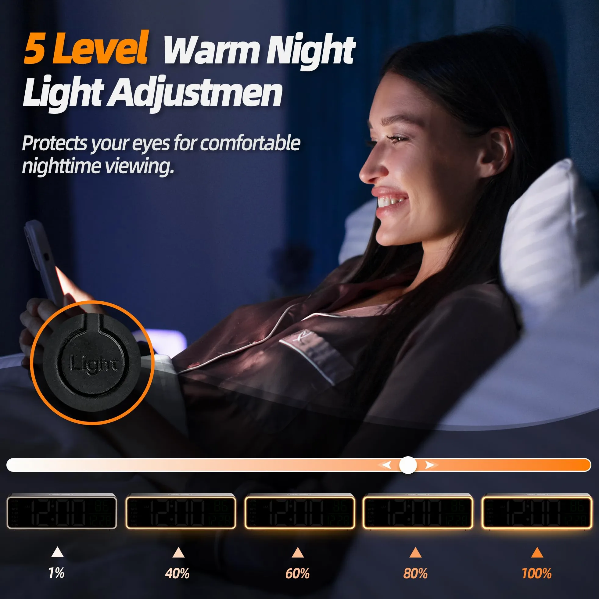 Reloj Despertador Digital 9" con Luz Nocturna, Doble Alarma, Termómetro, Pantalla LED Regulable, Día y Fecha, para Niños, Adultos, Dormitorio, Escritorio o Pared