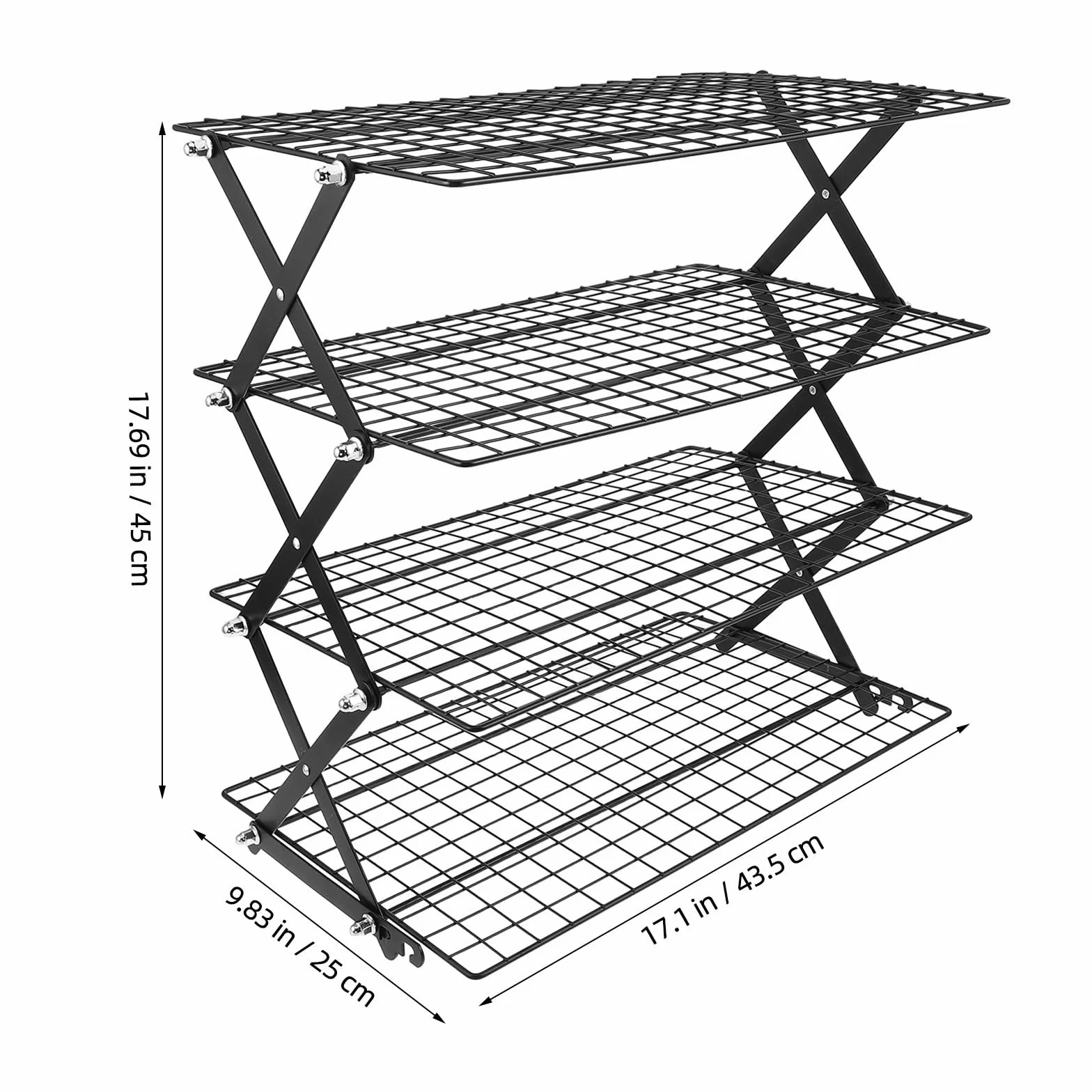 IMIKEYA Rejilla de Enfriamiento de Pan de Hierro Negro, 4 Niveles | Apilable, Plegable, Superficie de Malla, para Galletas y Cocina Profesional
