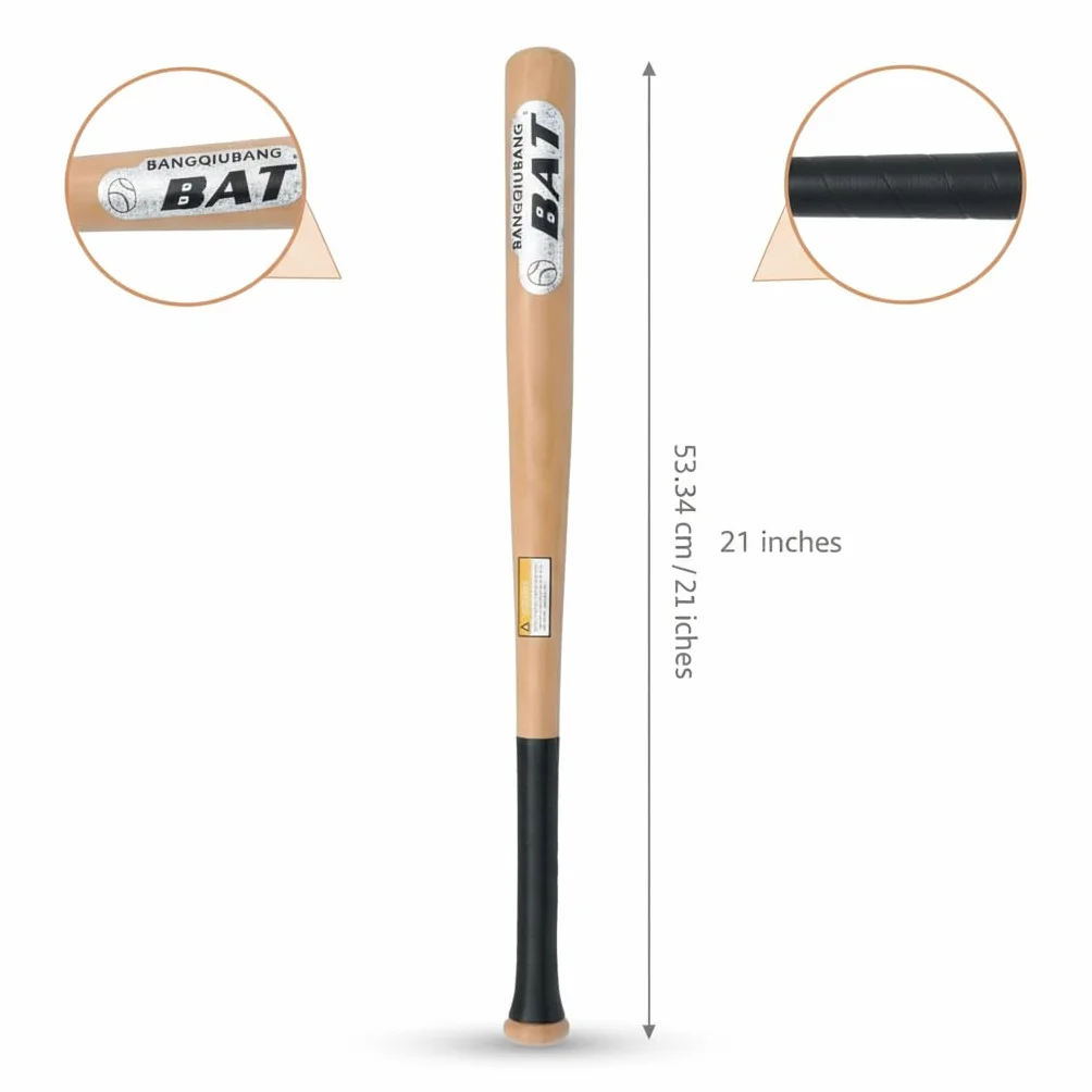 Bate de Béisbol de Madera Maciza 53.34 cm (21 Pulgadas), Ideal para Juego al Aire Libre
