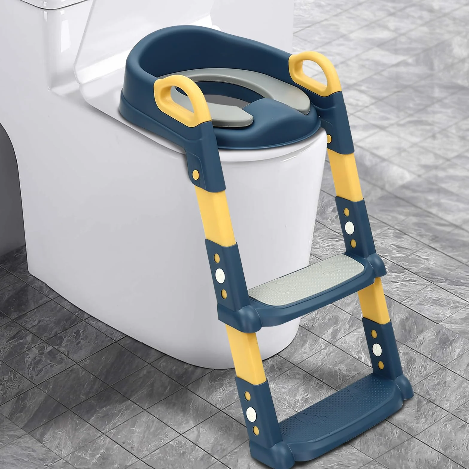 Escalera de inodoro para niños 2 en 1 entrenador con asiento ajustable 34 × 34 × 44 cm cojín de poliuretano
