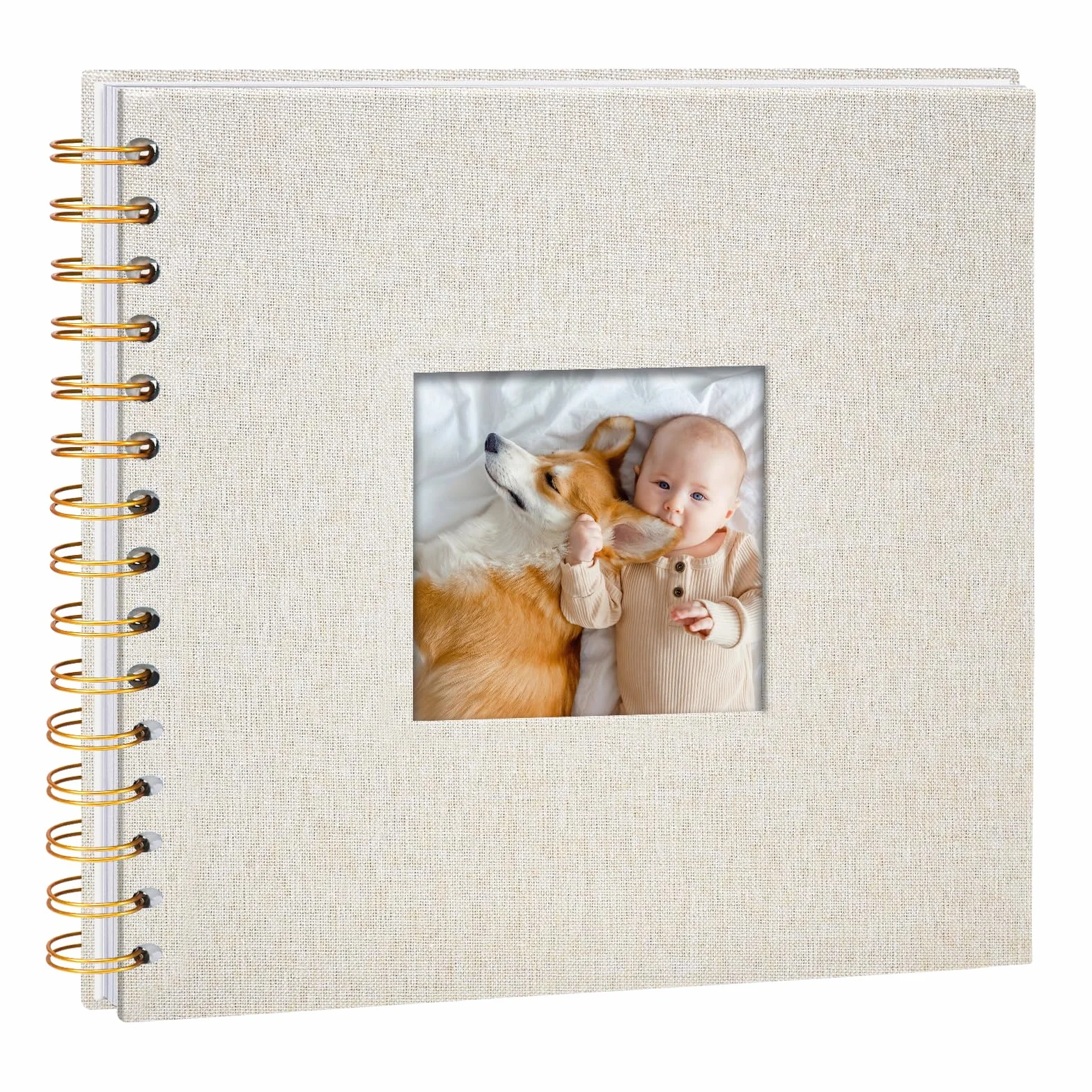 Vienrose Álbum de Fotos Scrapbook de Lino, 20,5 x 20,5 cm Álbum de Recuerdos con 40 Páginas Blancas DIY para Viajes en Familia Boda Navidad, Beige
