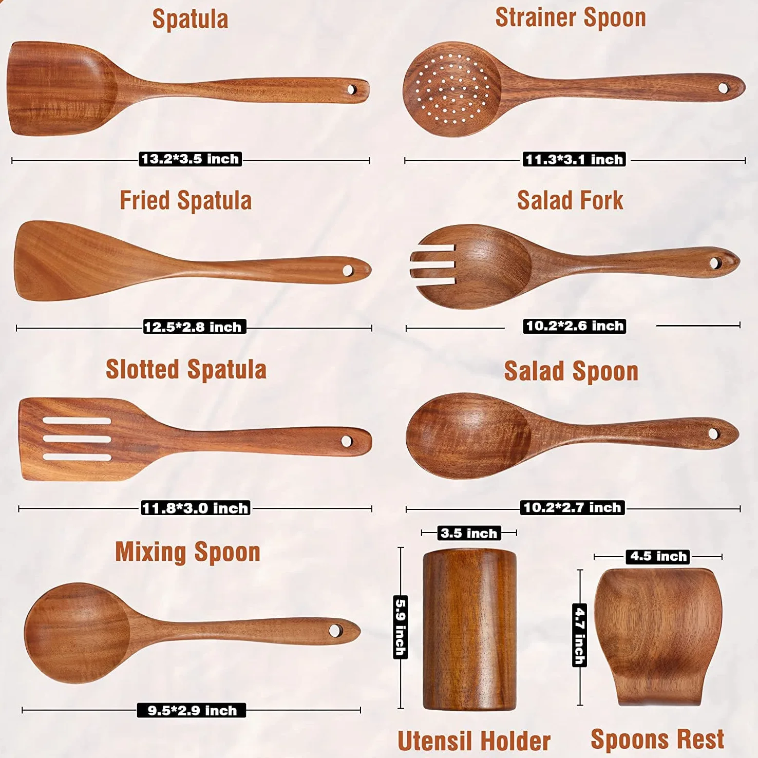 ANTIOCH 9 Cucharas de para Cocinar, Utensilios de para Cocinar Soporte para Utensilios, de Utensilios de Cocina de de Teca