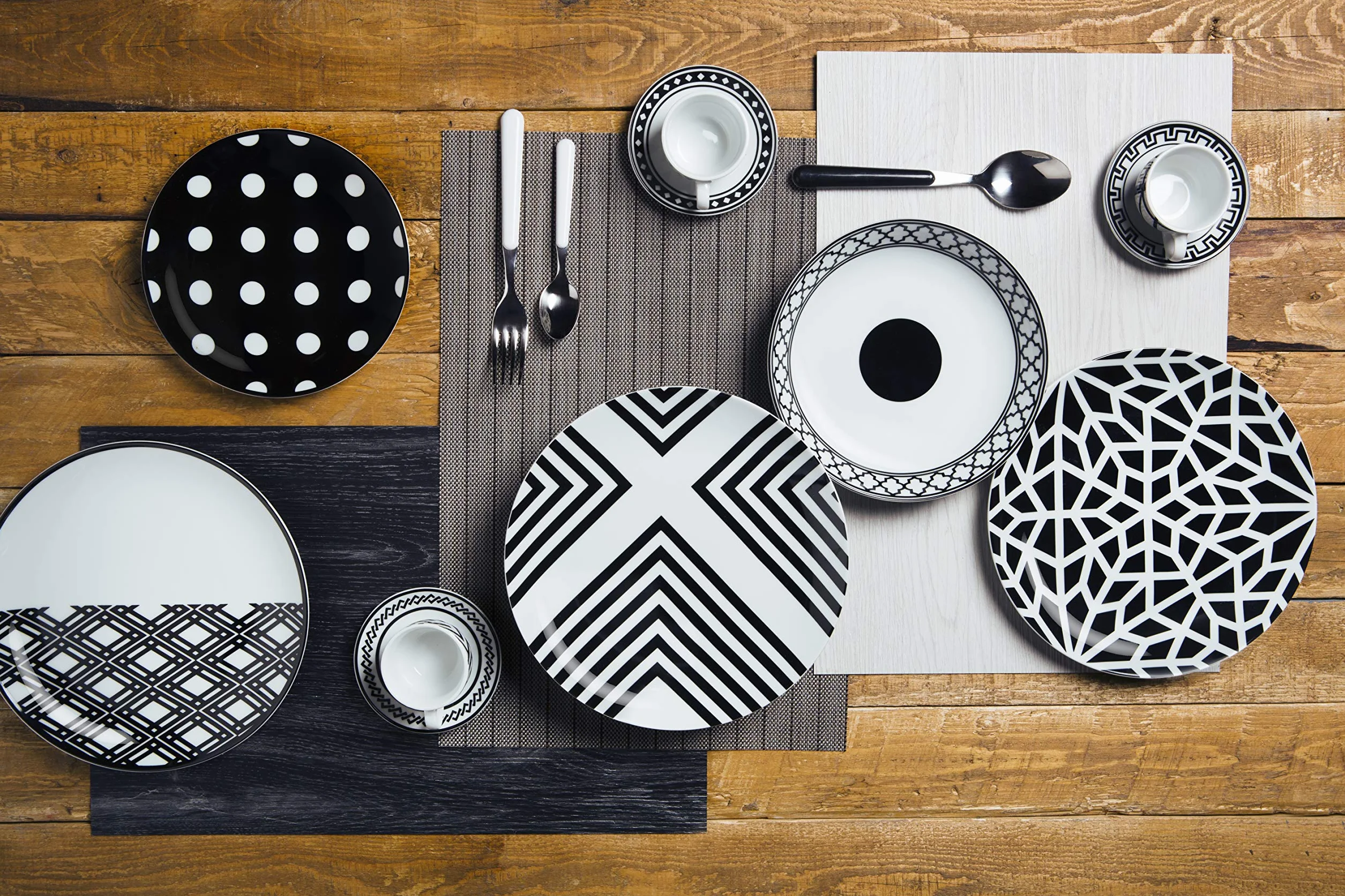 Excelsa Emily Juego de platos, porcelana, blanco/negro, 18 artículos