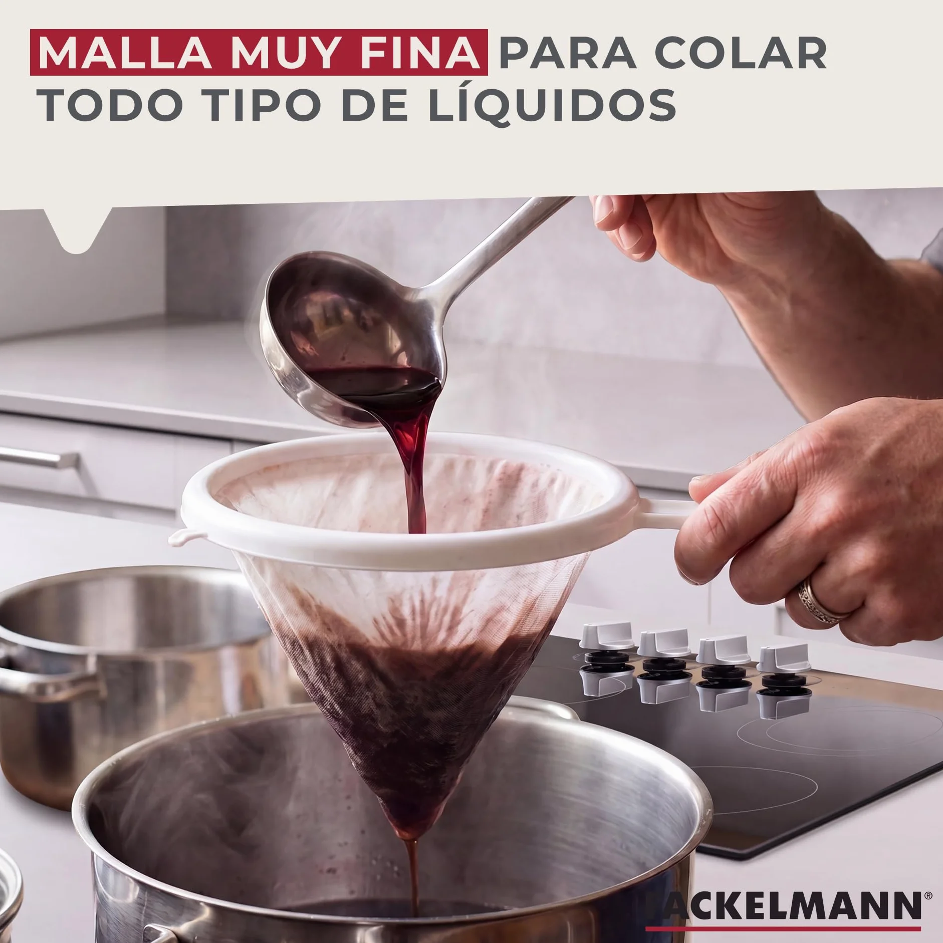 Fackelmann Colador de Tela 22 cm, Pasapurés, Gasa de Queso, Colador de Kéfir, Franela, Color Blanco, 1 ud.