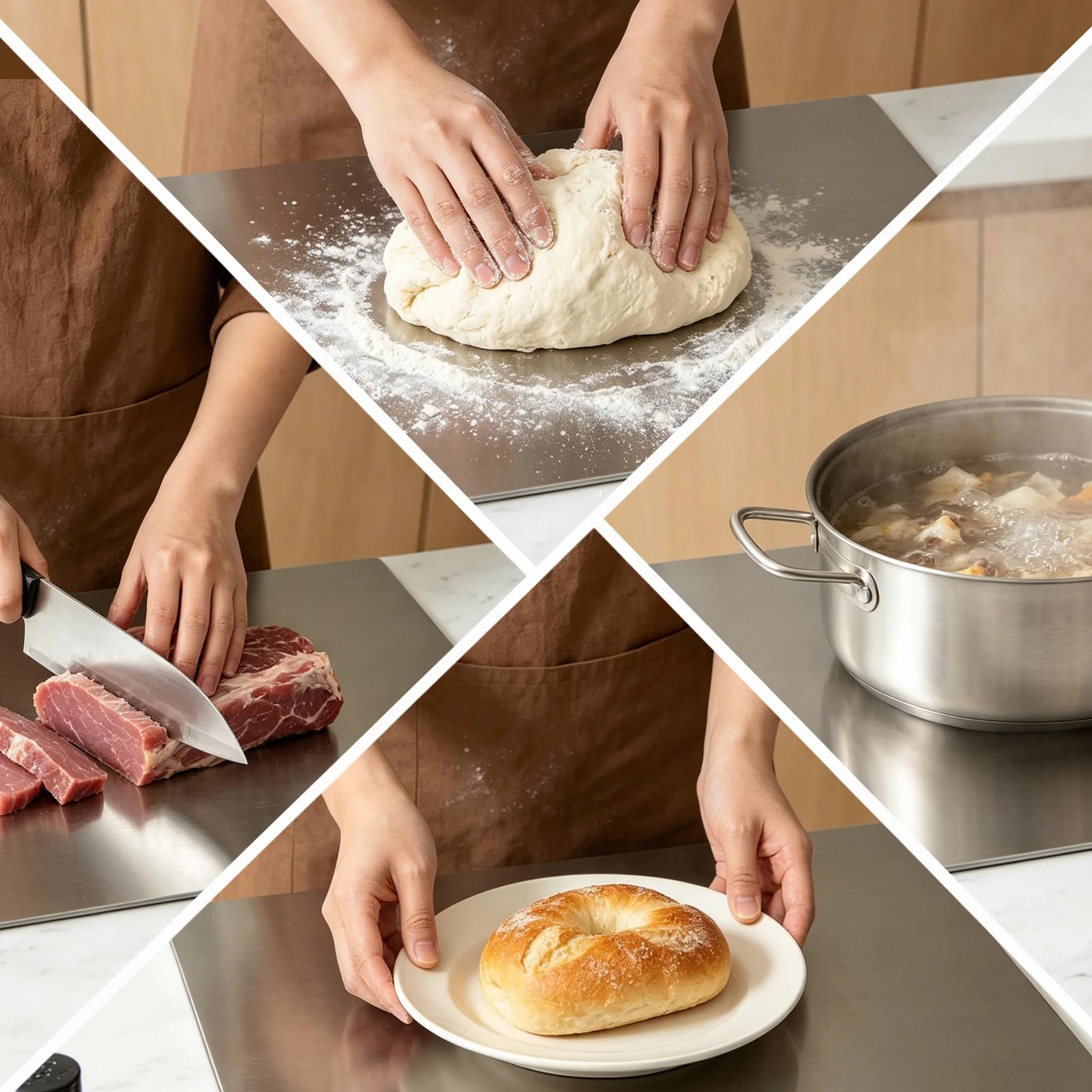 Tabla de cortar acero inoxidable 40x30 cm para cocina, amasar pasteles, carne, verduras