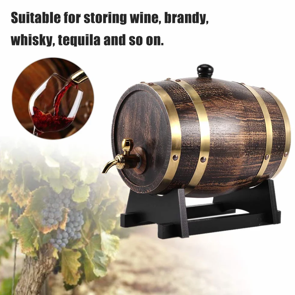 Barril de envejecimiento de roble de vino | Barril de roble americano estilo retro de 3 litros para vino tinto, brandy y whisky | Cubo de brandy con grifo y soporte | Spot negro