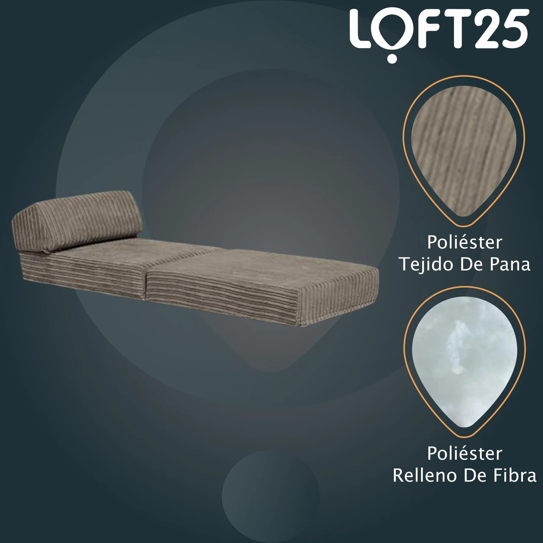 Loft 25 Jumbo Cord Plegable sofá Individual Futón Z-Cama | Sleepover Guest Living Room | Silla Suave y cómoda | Ligero y Duradero | Muebles de Tela de Calidad Cord (Acero)