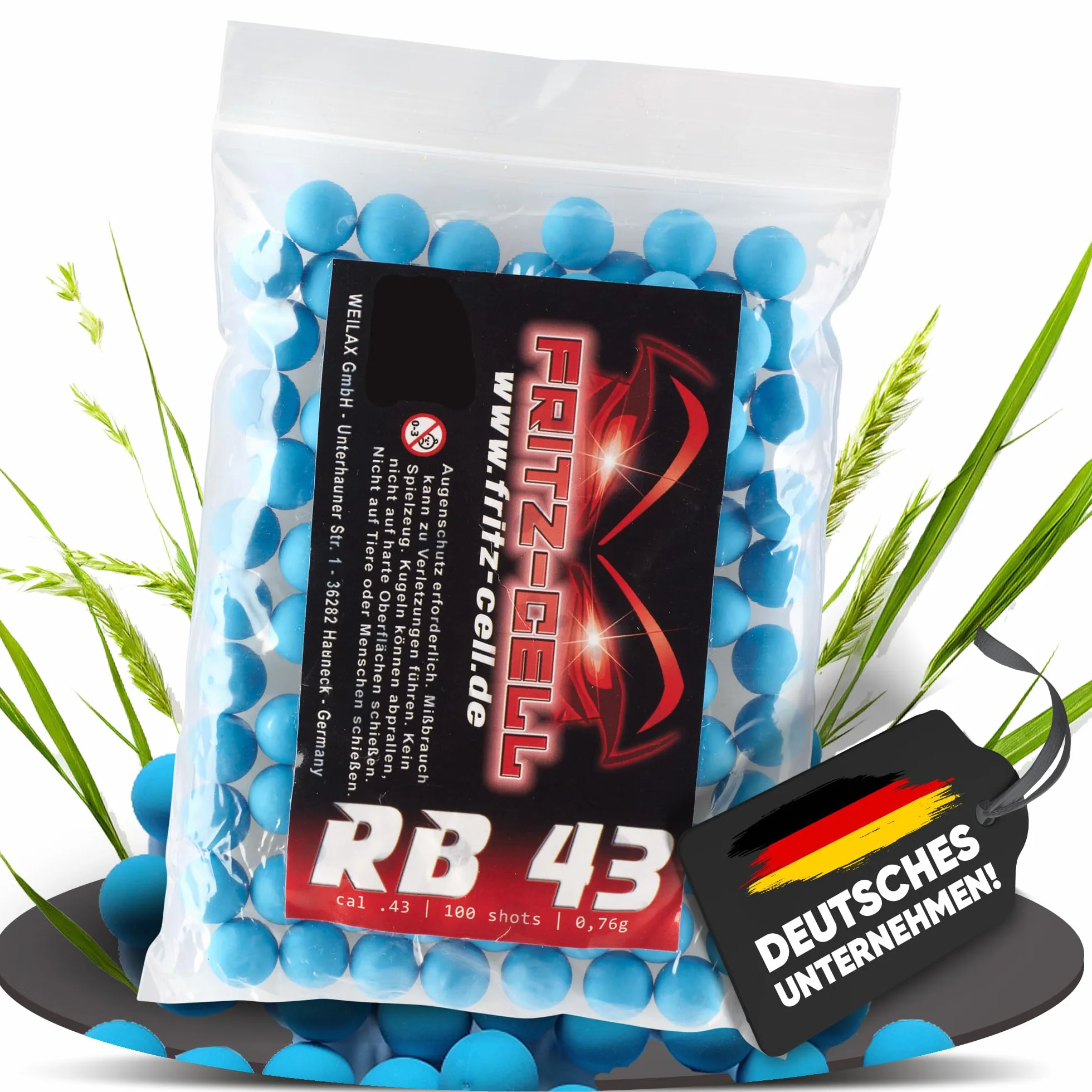 Fritz-Cell Juego de 100 Balas de Goma RB Cal.43 compatibles T4E HDR50 HDP5