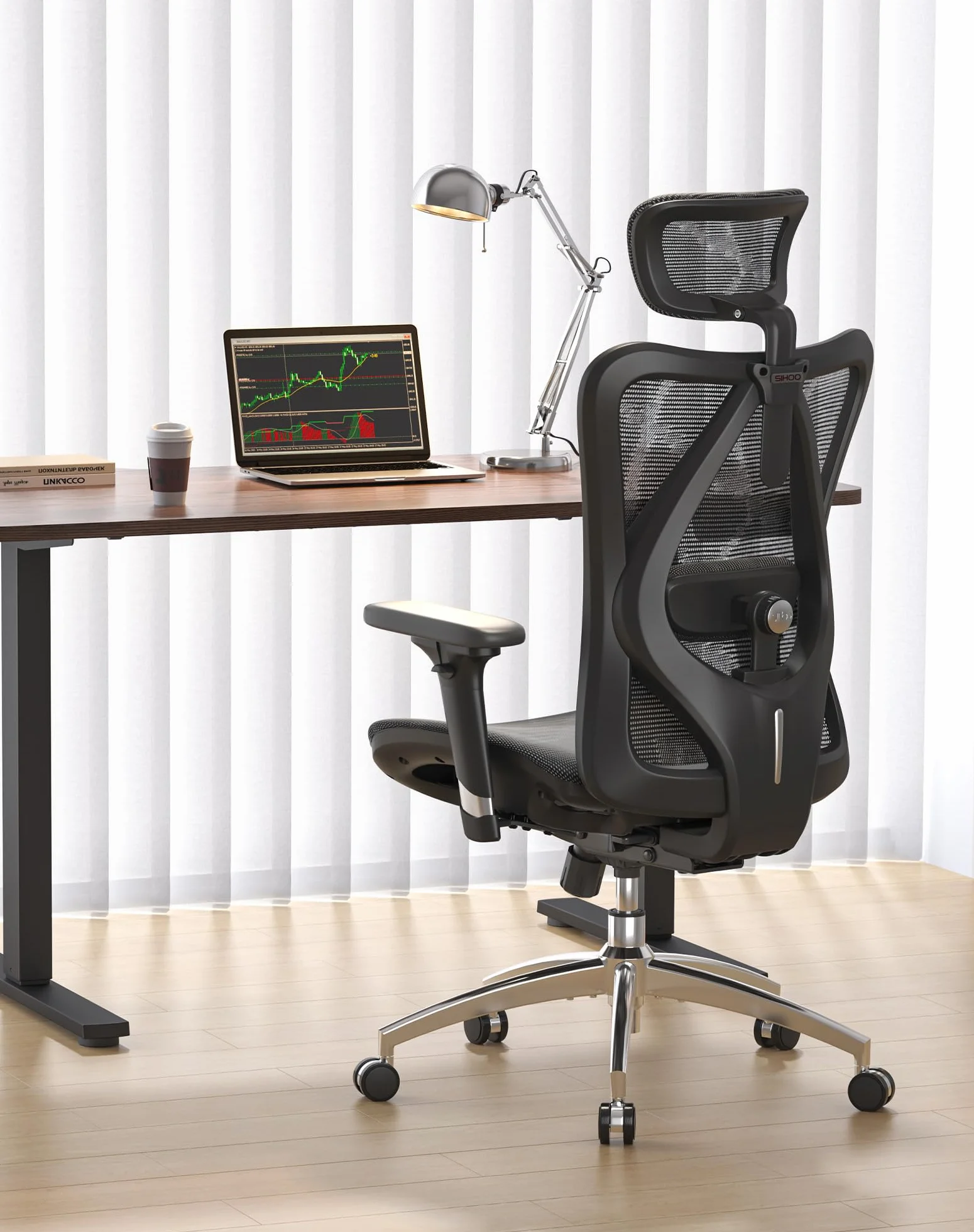 SIHOO Silla de Oficina ergonómica, Respaldo Alto, Asiento Trasero de Malla, Transpirable, reposabrazos 3D Ajustable y Soporte Lumbar, Base de Metal (Negro)