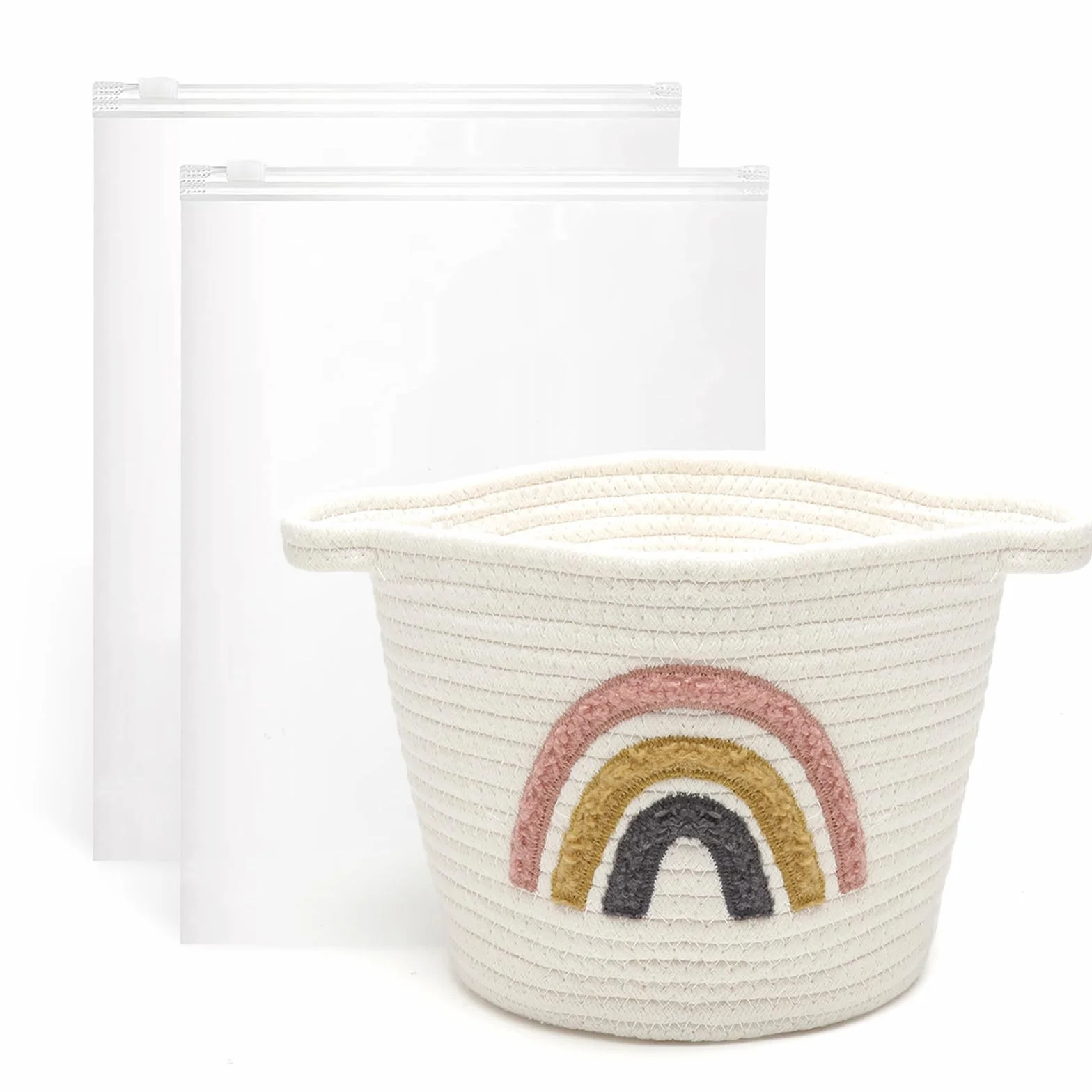 Cesta de almacenamiento tejida cuerda algodón arco iris decorativa para juguetes toallas ropa