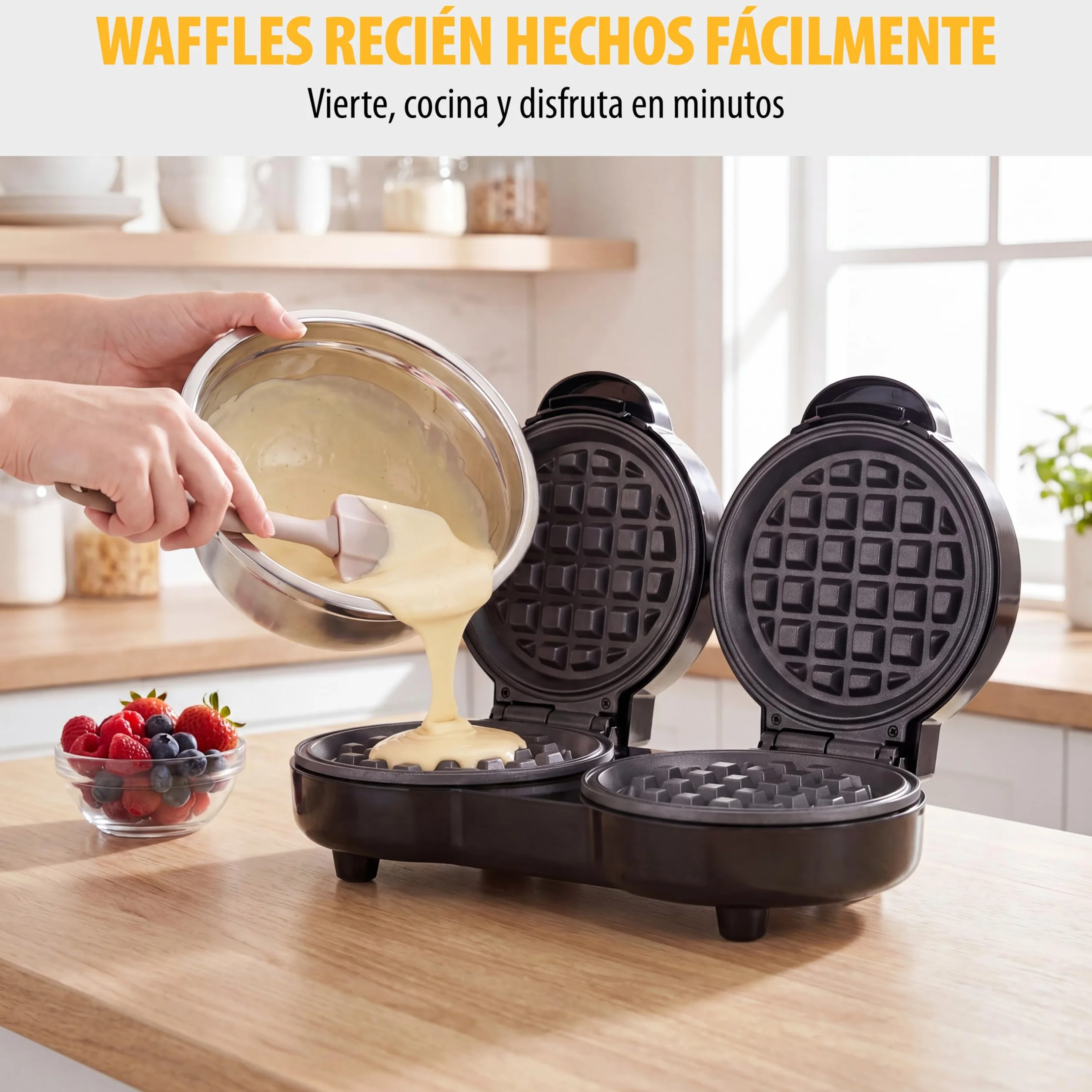 Tristar Gofrera Mini Doble, 2 Gofres por Uso, Potencia de 1100 W, Placas de Aluminio Antiadherentes, Diseño Compacto, WF-2115