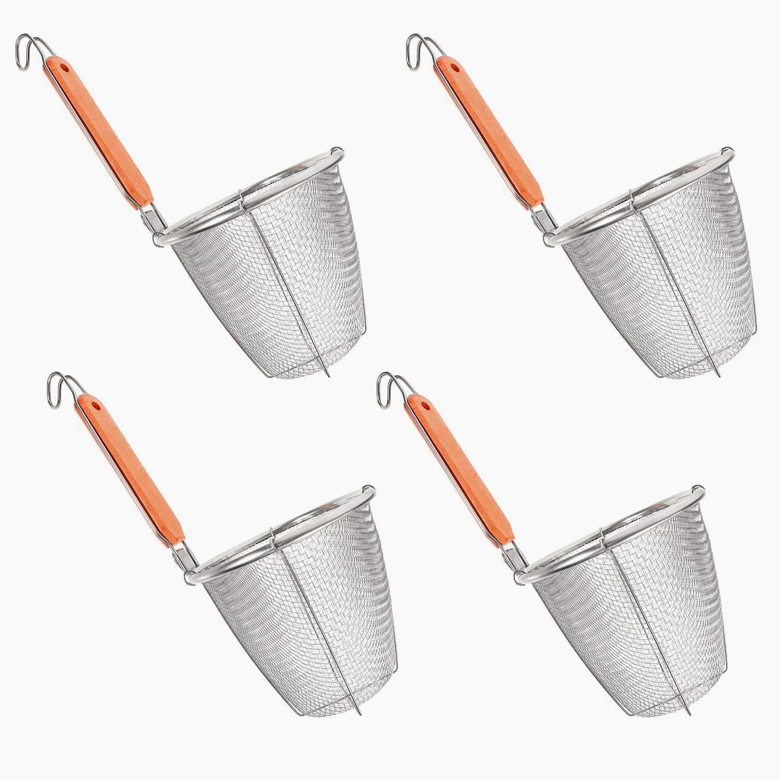 POPETPOP Colador de Acero Inoxidable con Mango de Madera para Cocina, 4 Piezas, Escurridor Ligero Drenaje Rápido Adecuado para Colar Fideos y Pasta Cocina