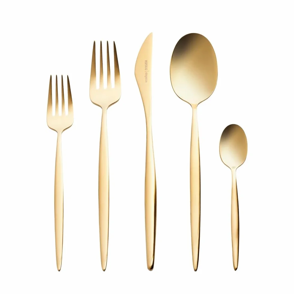 Karaca Lızbon Matte Gold - Cubertería para 6 personas, 30 piezas