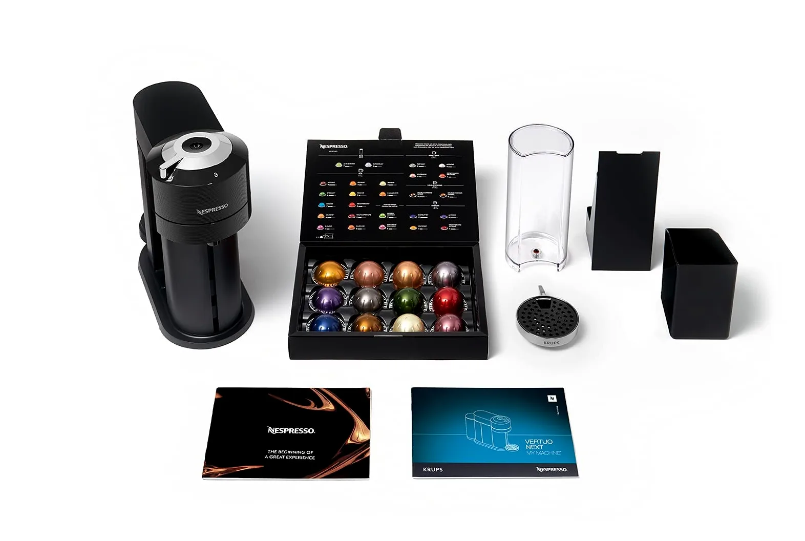 Krups Nespresso VERTUO Next XN9108 Cafetera de cápsulas, máquina de café expreso de Krups, café diferentes tamaños, 5 tamaños tazas, tecnología Centrifusion, calentamiento 30s, Wifi y Bluetooth, Negra
