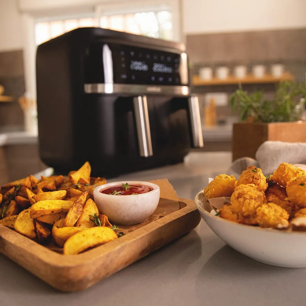 Cecotec Freidora sin Aceite 9 L de Aire Caliente Cecofry Advance Double. 2850 W, Dietética, Compacta y Digital, 2 Cestillos con Temperatura dual y Tecnología PerfectCook, Temporizador