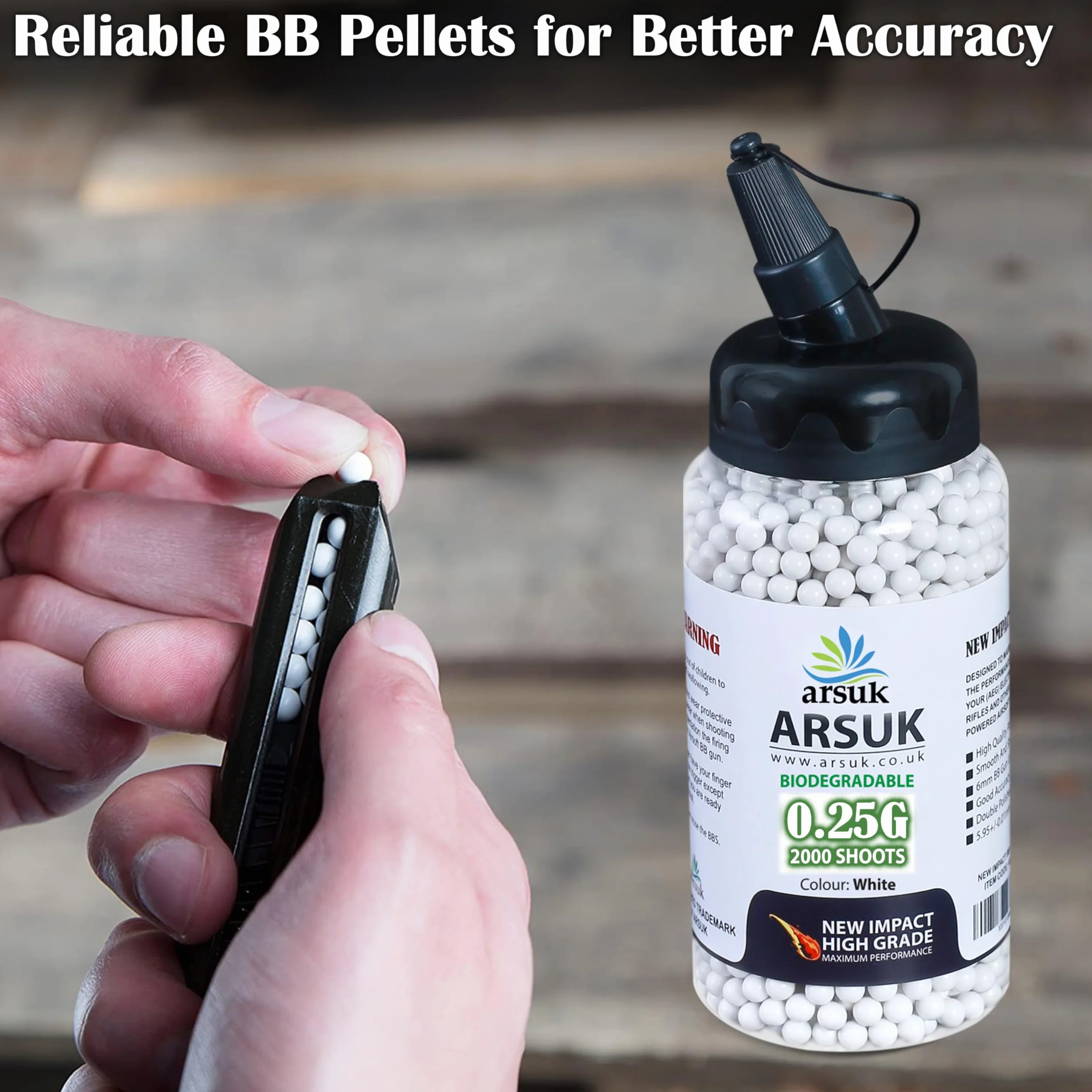 ARSUK Balines Airsoft Biodegradables 6mm 0,20g Bio BBS Sin Costuras para Tiro de Precisión