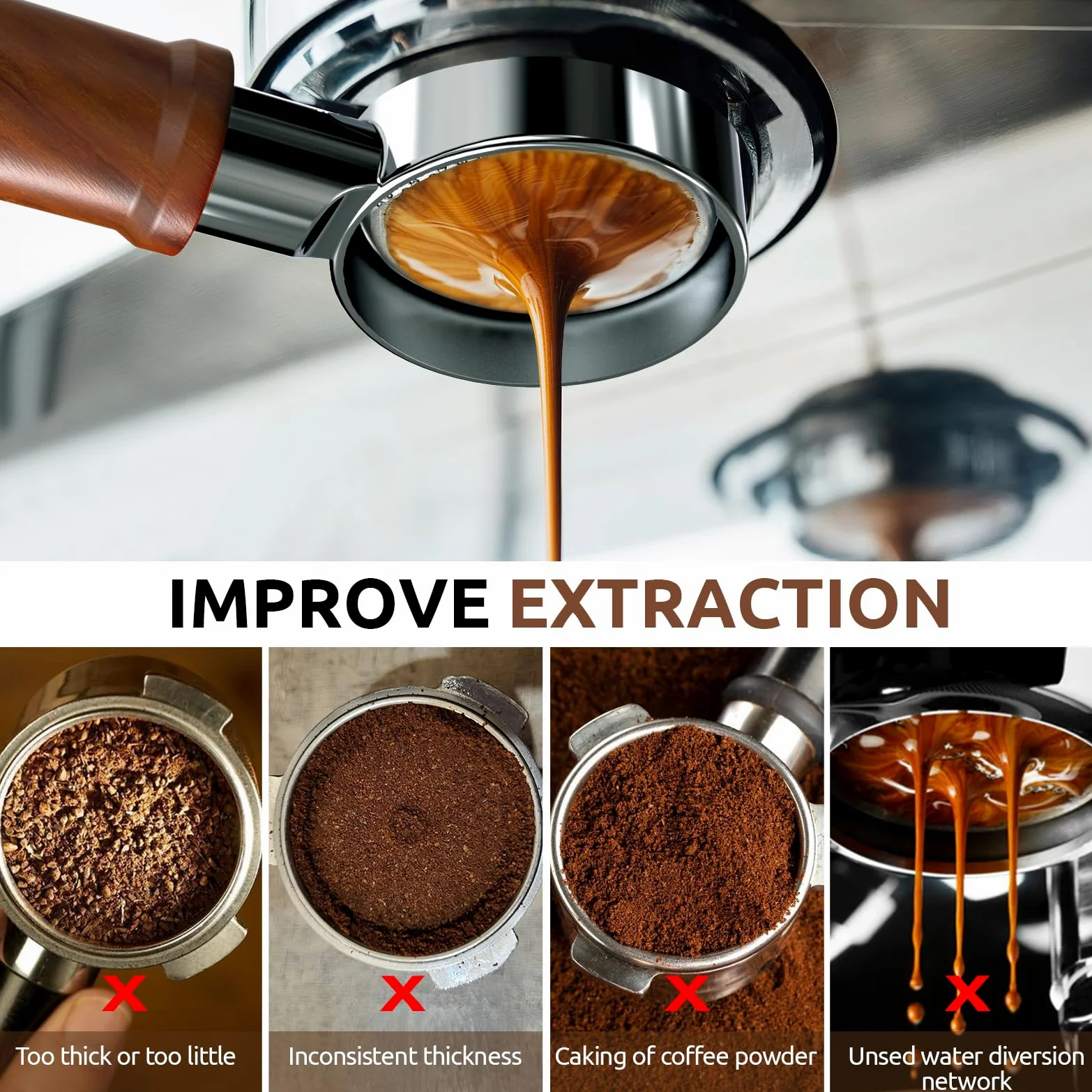 Portafiltro sin fondo Espresso de 51 mm, 3 orejas, apto para máquina de espresso Delonghi Dedica EC680, EC685 y EC885, portafiltro sin fondo de acero inoxidable 100%, con pantalla de disco y filtro de