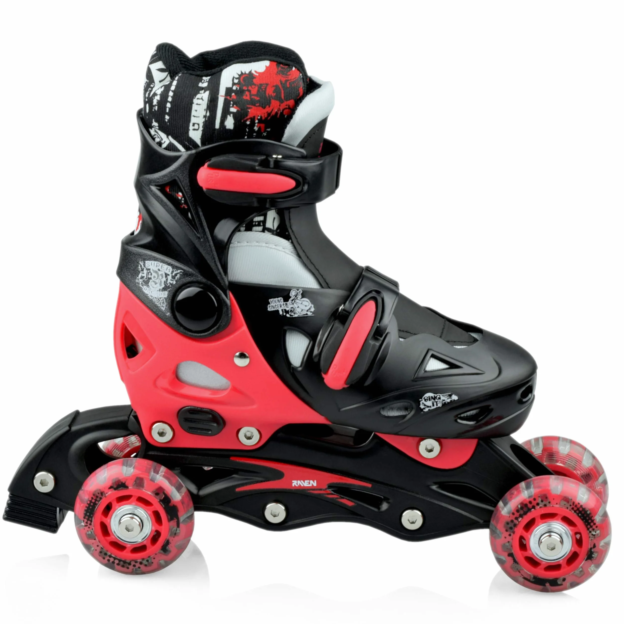 Patines en línea Singer Ajustables 3 en 1, Intercambiables Negro/Rojo