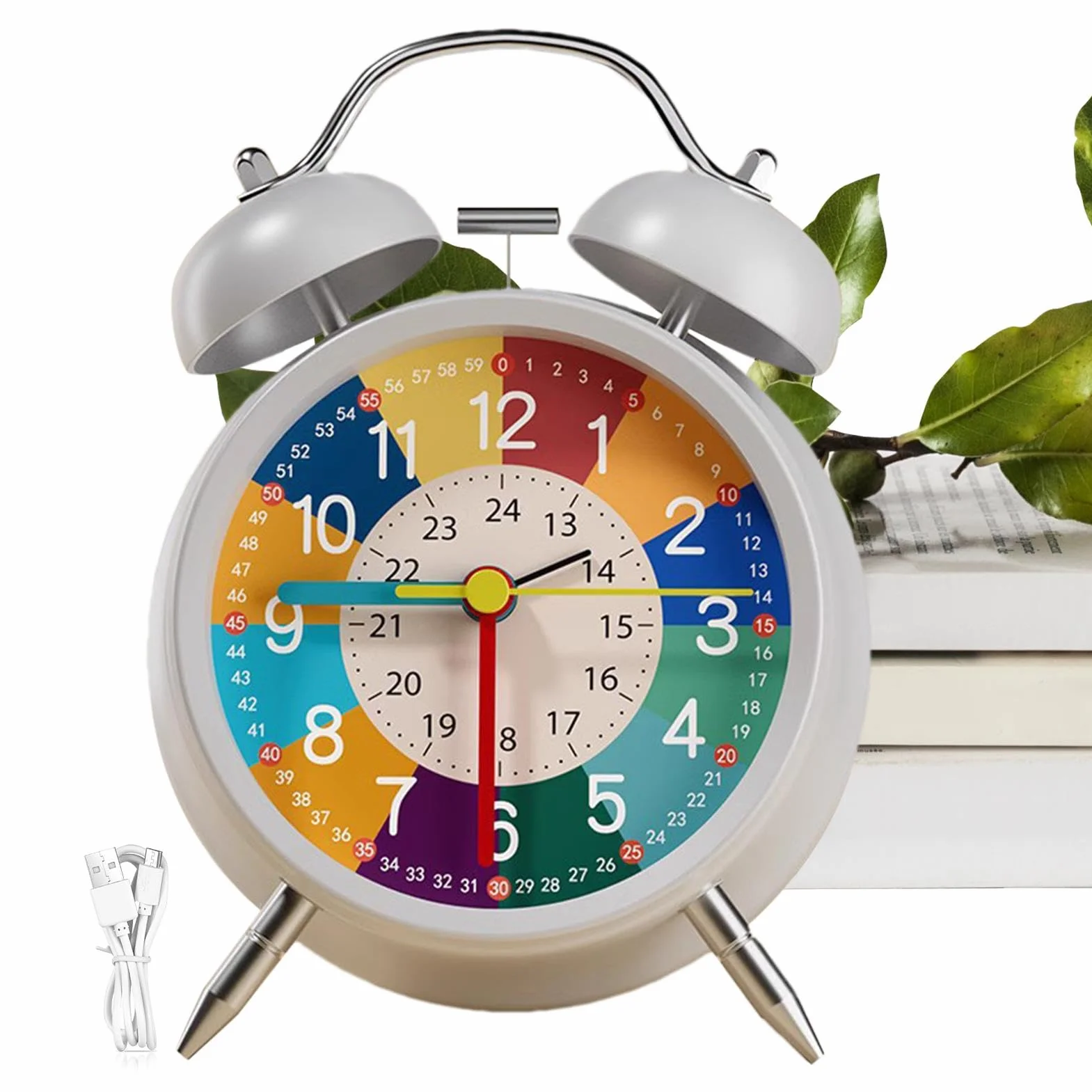 Analogue Alarm Clock Non Ticking Interactive Learning Clock For Kids 11.5x16cm Brightly Colored With Night Light