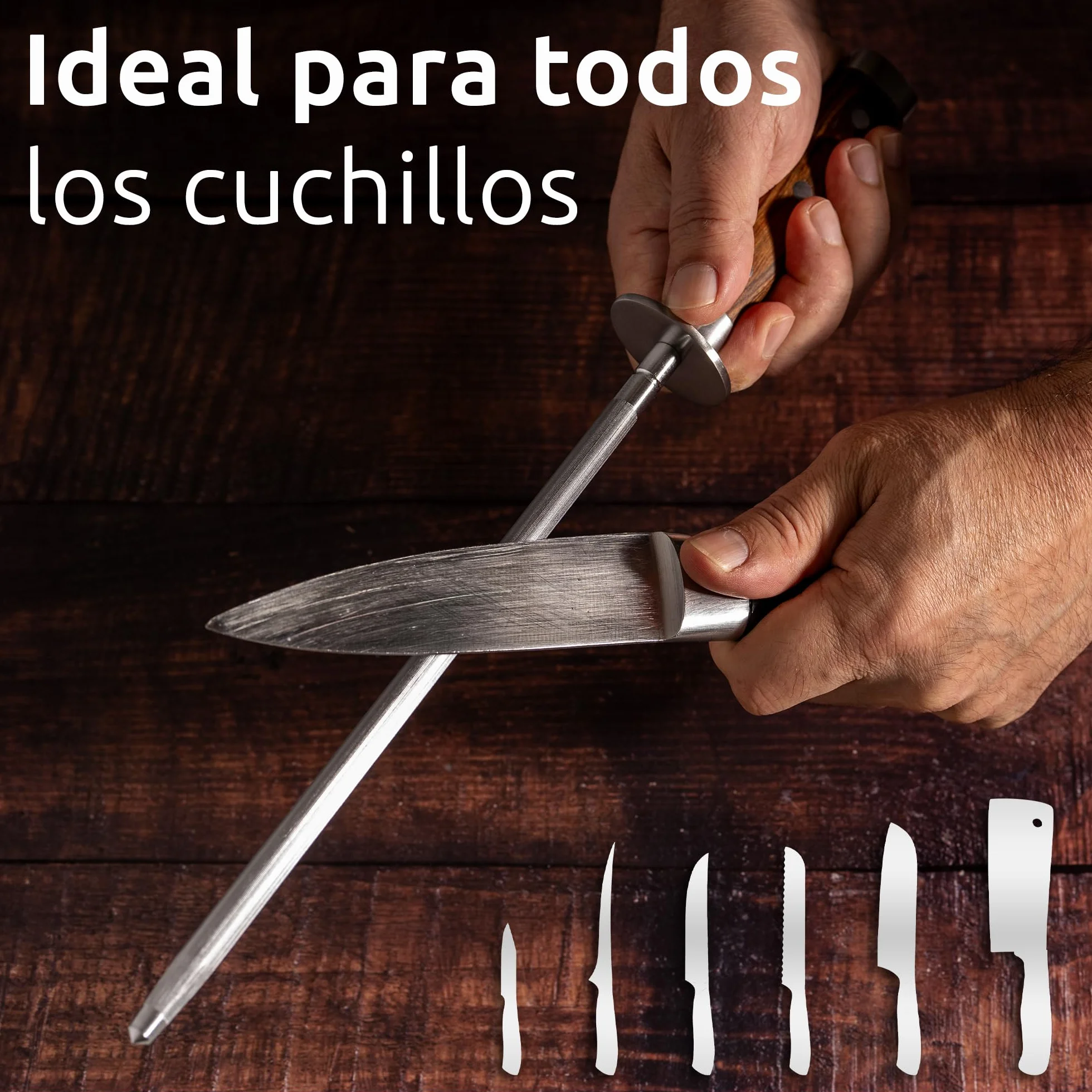 ECENCE Afilador de Cuchillos, Chaira Afilador de acero inoxidable (65HRC) Afilador de Cuchillos profesional de acero endurecido 39cm Plata