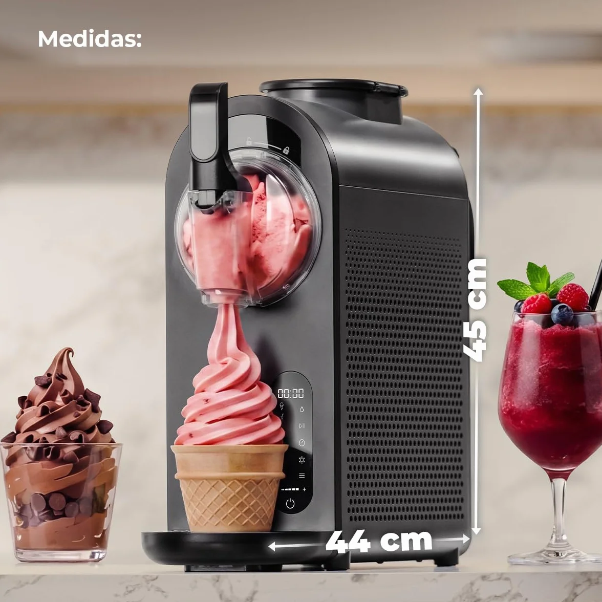 Cecotec Máquina de Granizados - Heladera - 1,5L - Twist&Ice Cream B. 210W, Control Táctil, 9 Modos Automáticos, Refrigeración sin Precongelar, Boquilla sin Goteo, Refrescos Caseros al Momento
