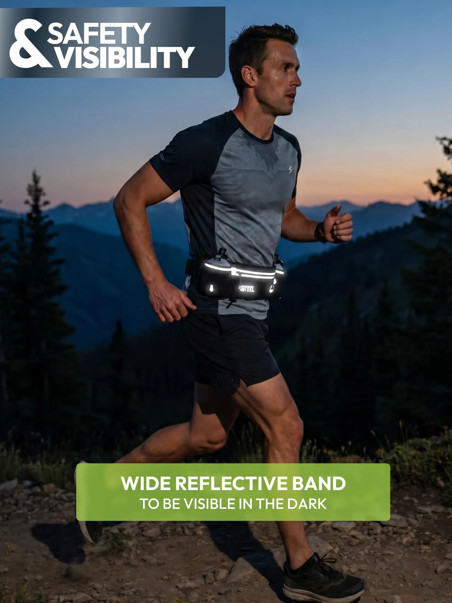 Cinturón para Correr con Portabotellas Impermeable para Smartphone Hombres Mujeres (Verde)