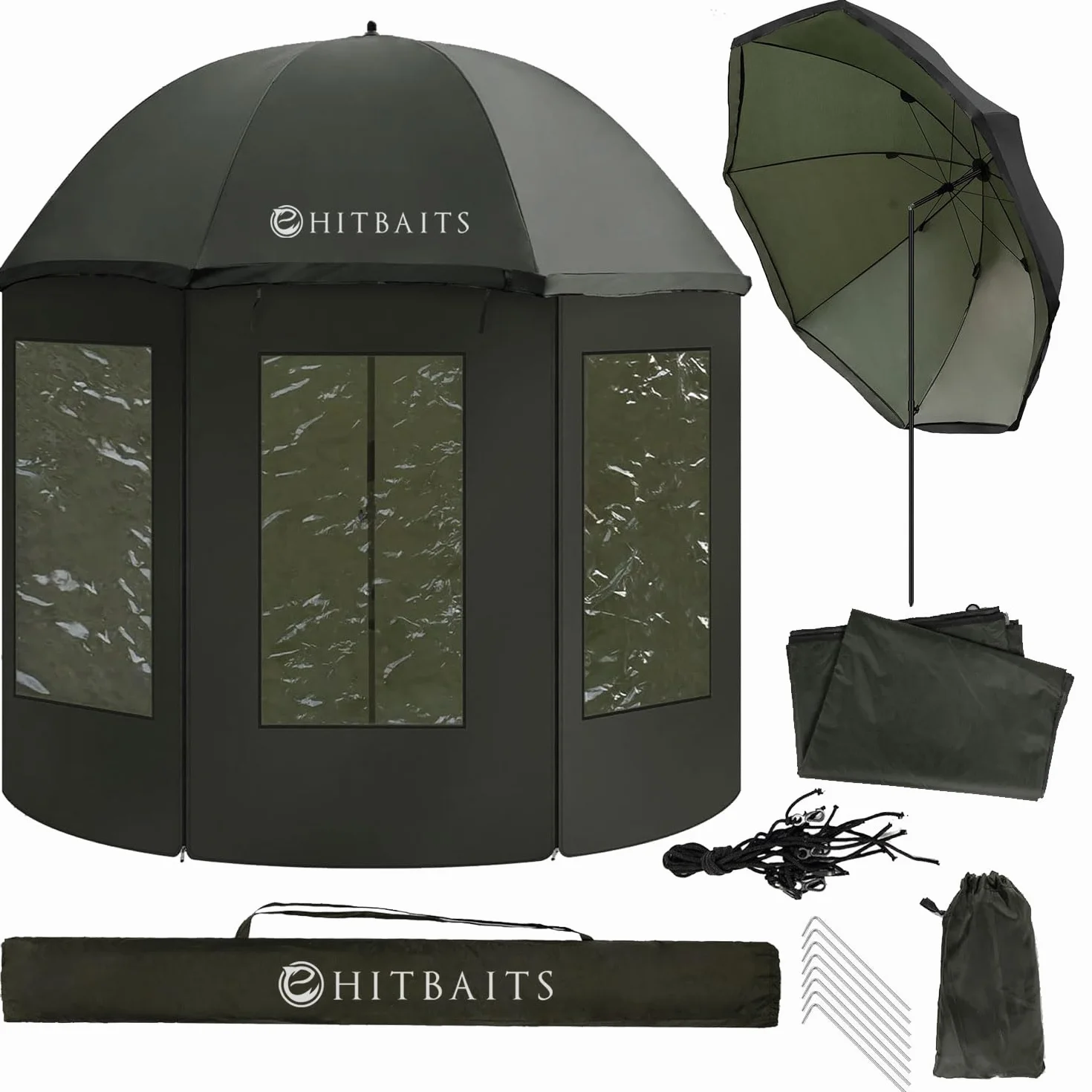 Paraguas de pesca impermeable 240 cm, Negro