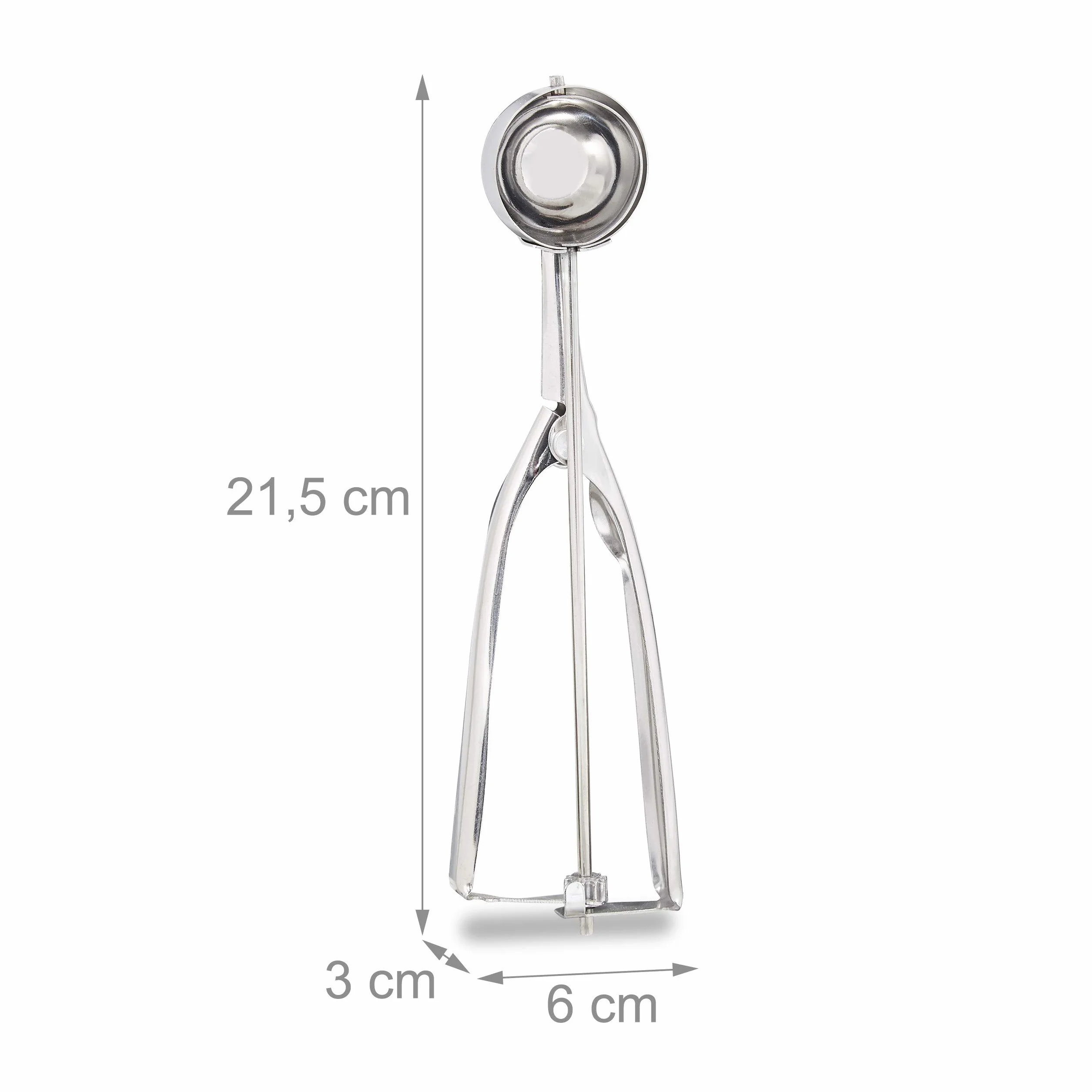 Relaxdays Cuchara Helado con Disparador para Bolas de Helado, Fruta y Masa de Galletas, Acero inoxidable, Plateado, ∅ 39 mm