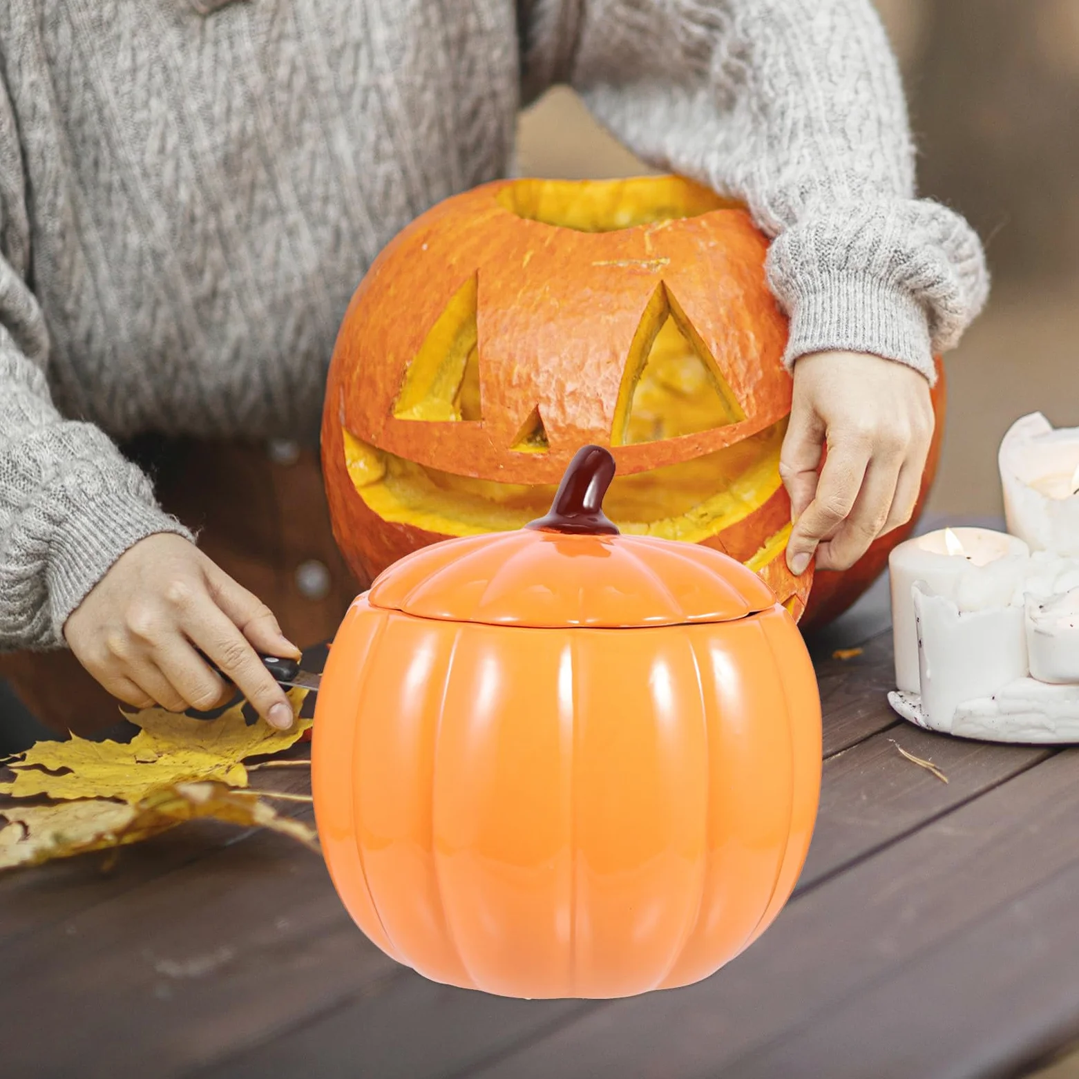 Tazón Cerámica de Sopa Naranja Tapa 1800ml de Calabaza | Decoracion Otono, Tarro Tapa, Calabaza para Decorar, Artículos para Fiestas
