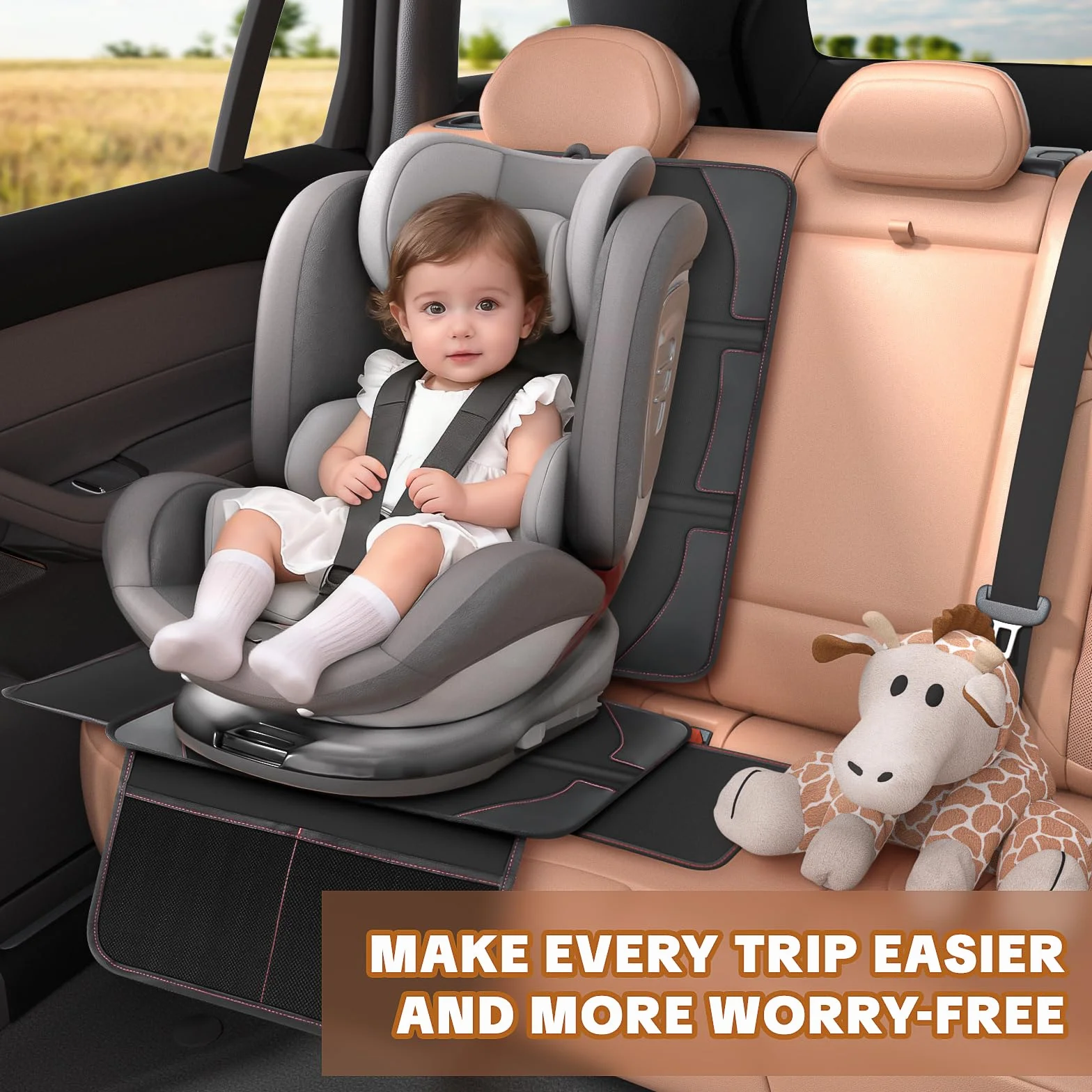 Protector de Asiento para Coche Impermeable Antideslizante con Bolsillos Negro
