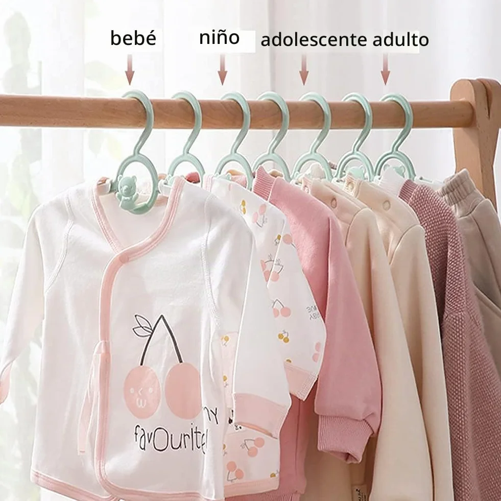 HGYZE - Muletas para niños, para el Armario de recién Nacido y niño y niña, 20 Perchas apilables con Gancho para Osito, Ajustables y Antideslizantes, Perchas para Ropa, Ahorro de Espacio (Verde)