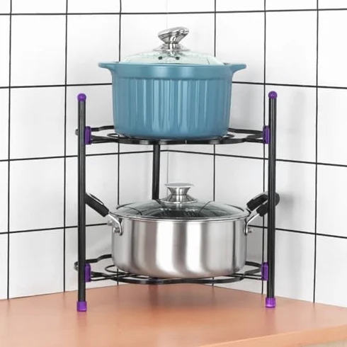 Organizador de sartenes que ahorra espacio, estante eficiente para ollas y sartenes para armario de cocina, solución de almacenamiento vertical para cacerolas, soporte de utensilios de cocina